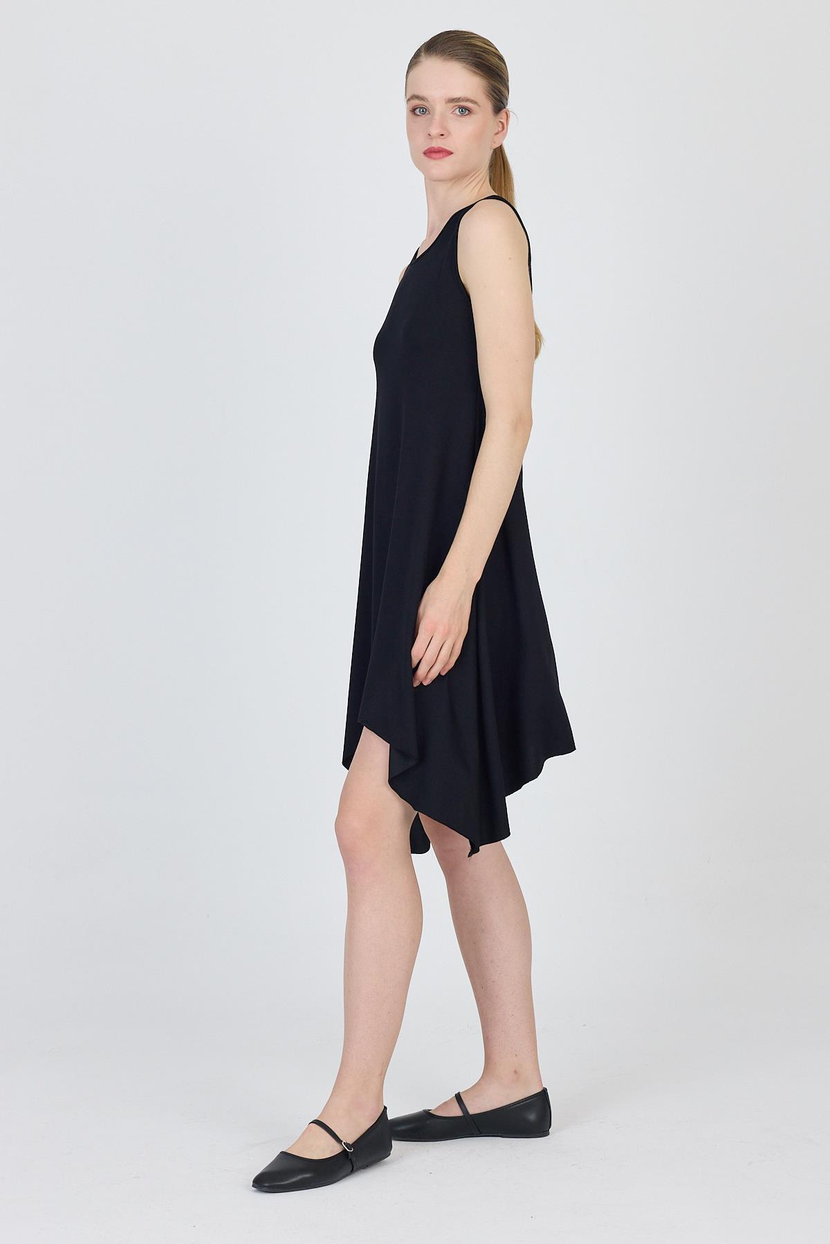 Siyah Asimetrik Kesim Kolsuz Elbise 4034 - RAYS