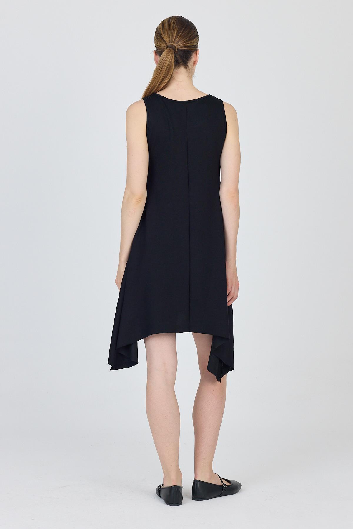 Siyah Asimetrik Kesim Kolsuz Elbise 4034 - 5