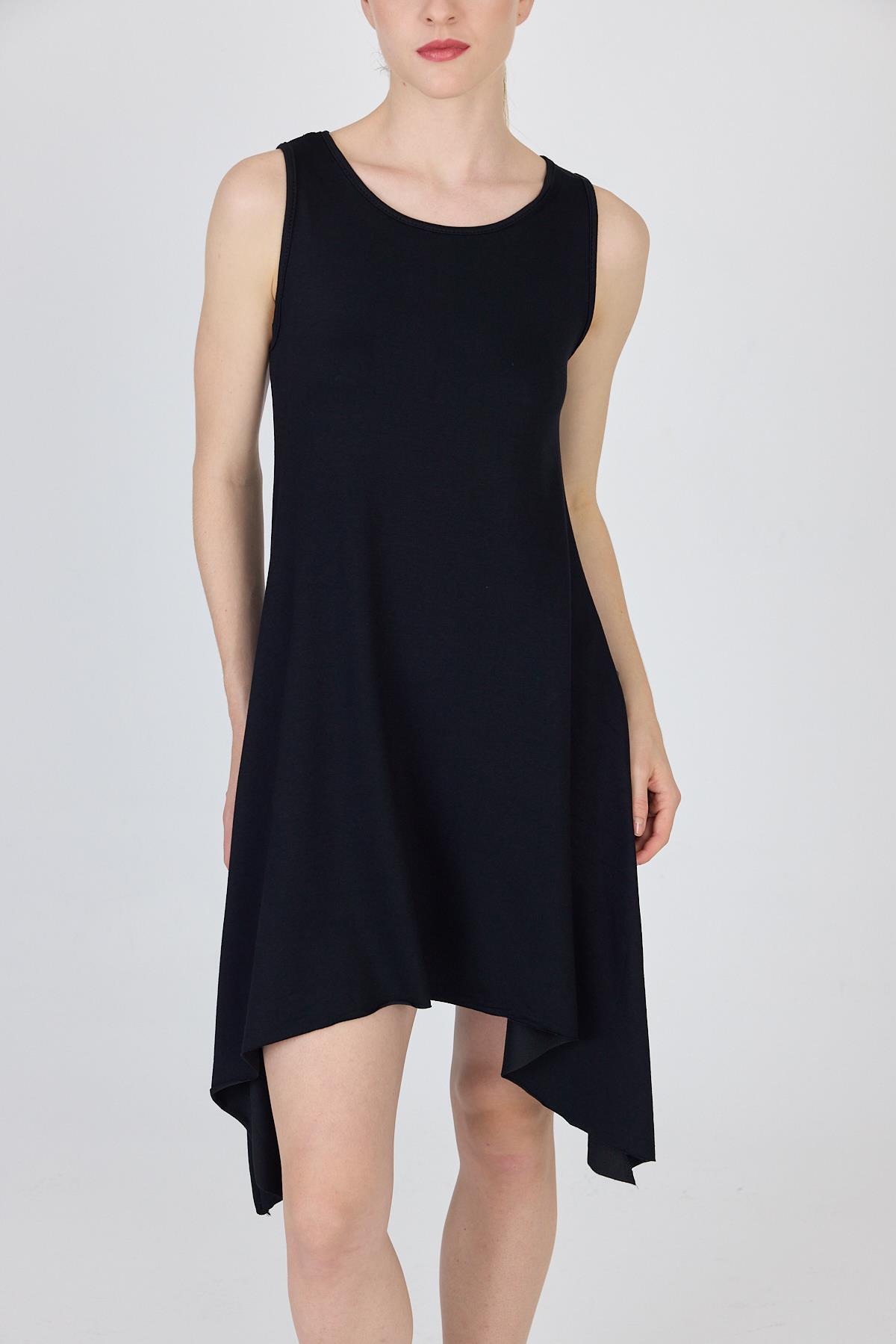 Siyah Asimetrik Kesim Kolsuz Elbise 4034 - 6