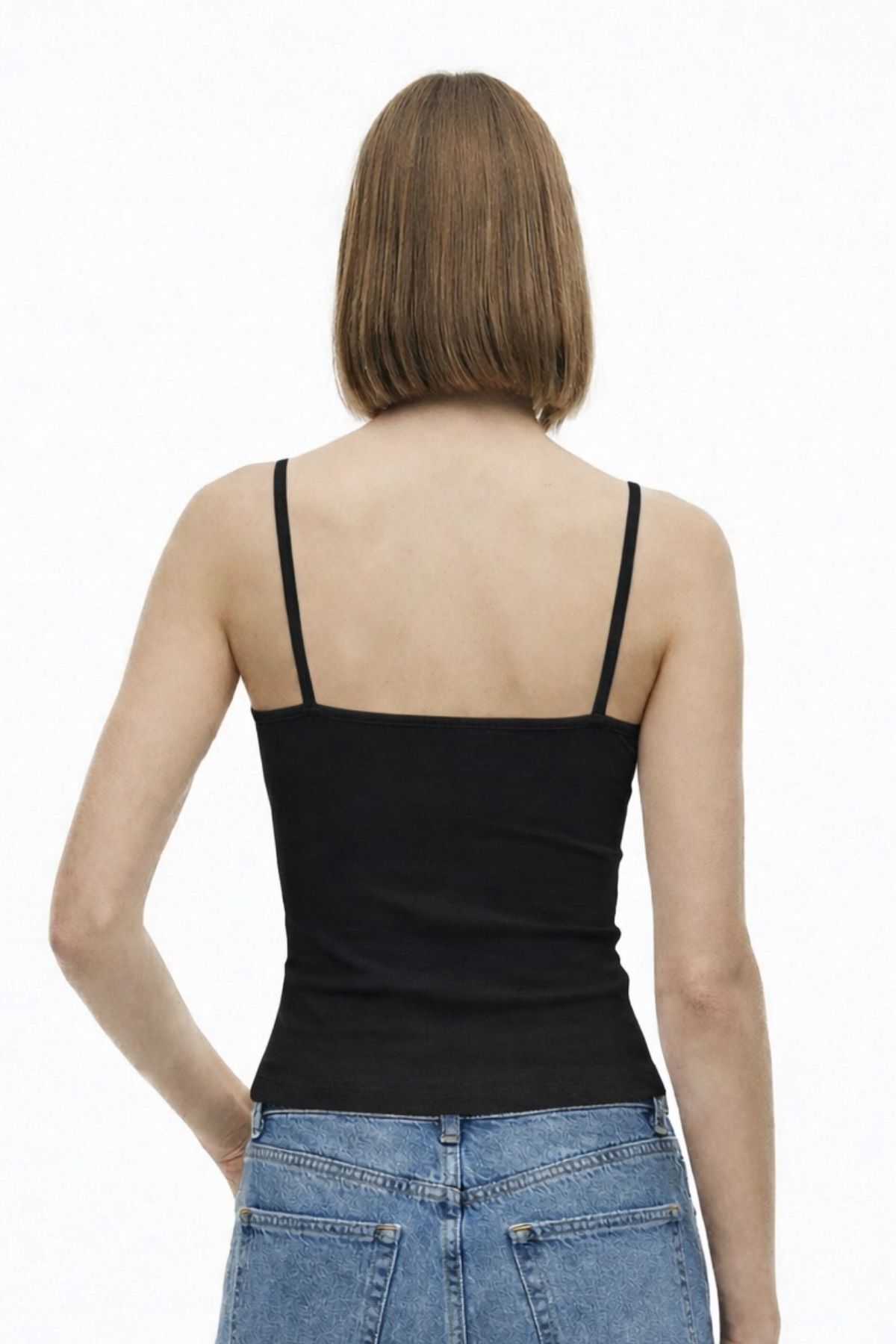 Siyah Askılı Dantel Yaka Bluz 2770 - 3