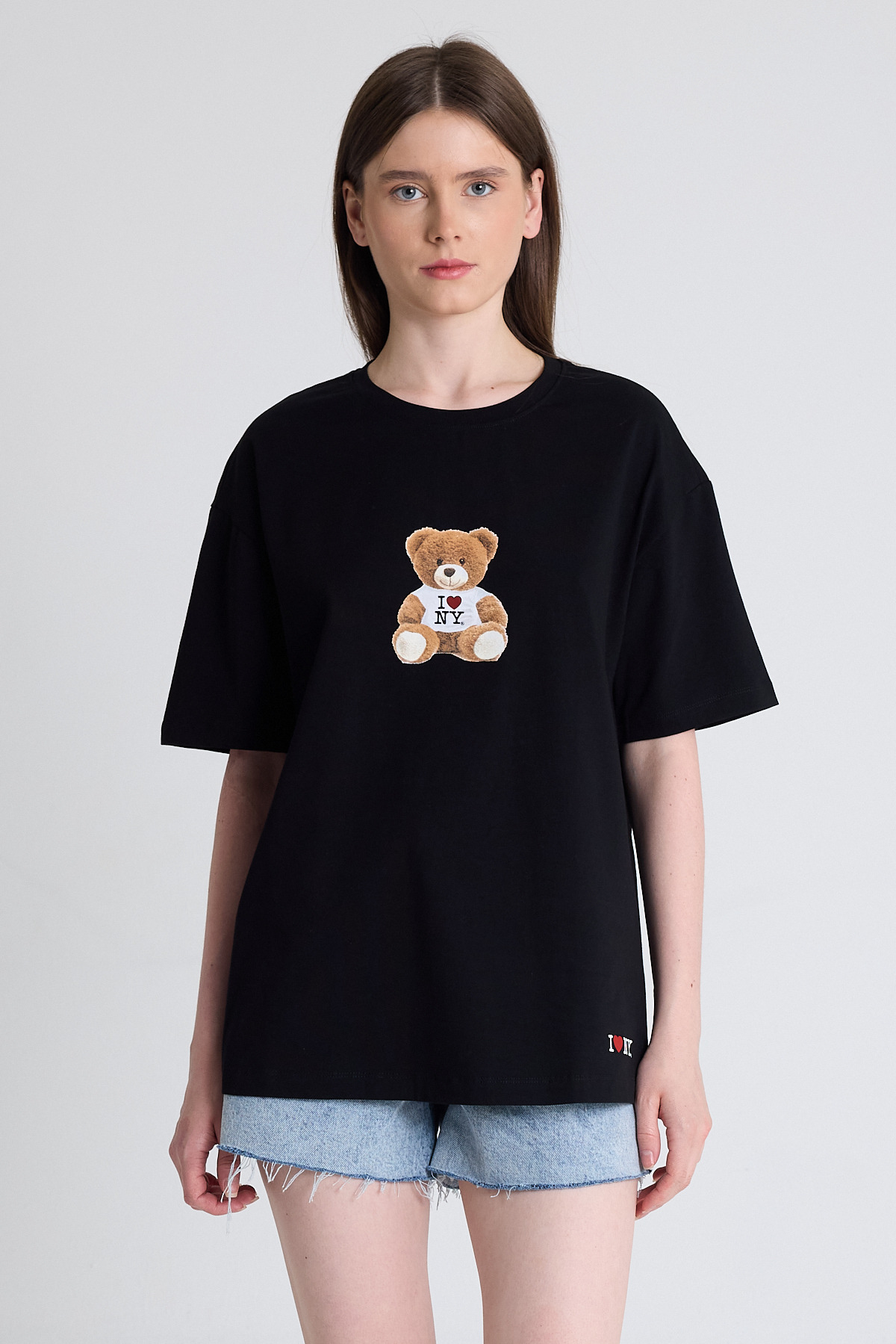 Siyah Ayı Baskılı Oversize Tişört 6402 - RAYS