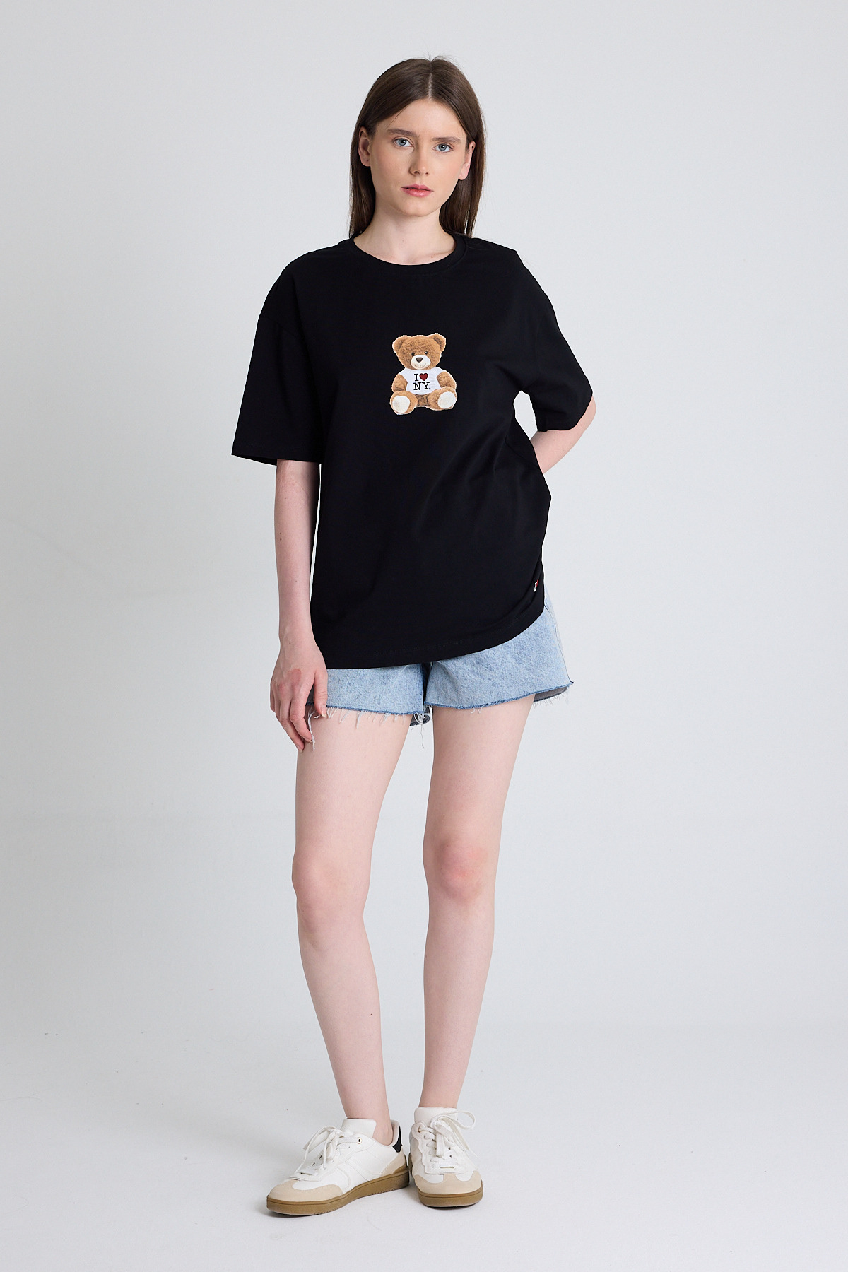 Siyah Ayı Baskılı Oversize Tişört 6402 - RAYS