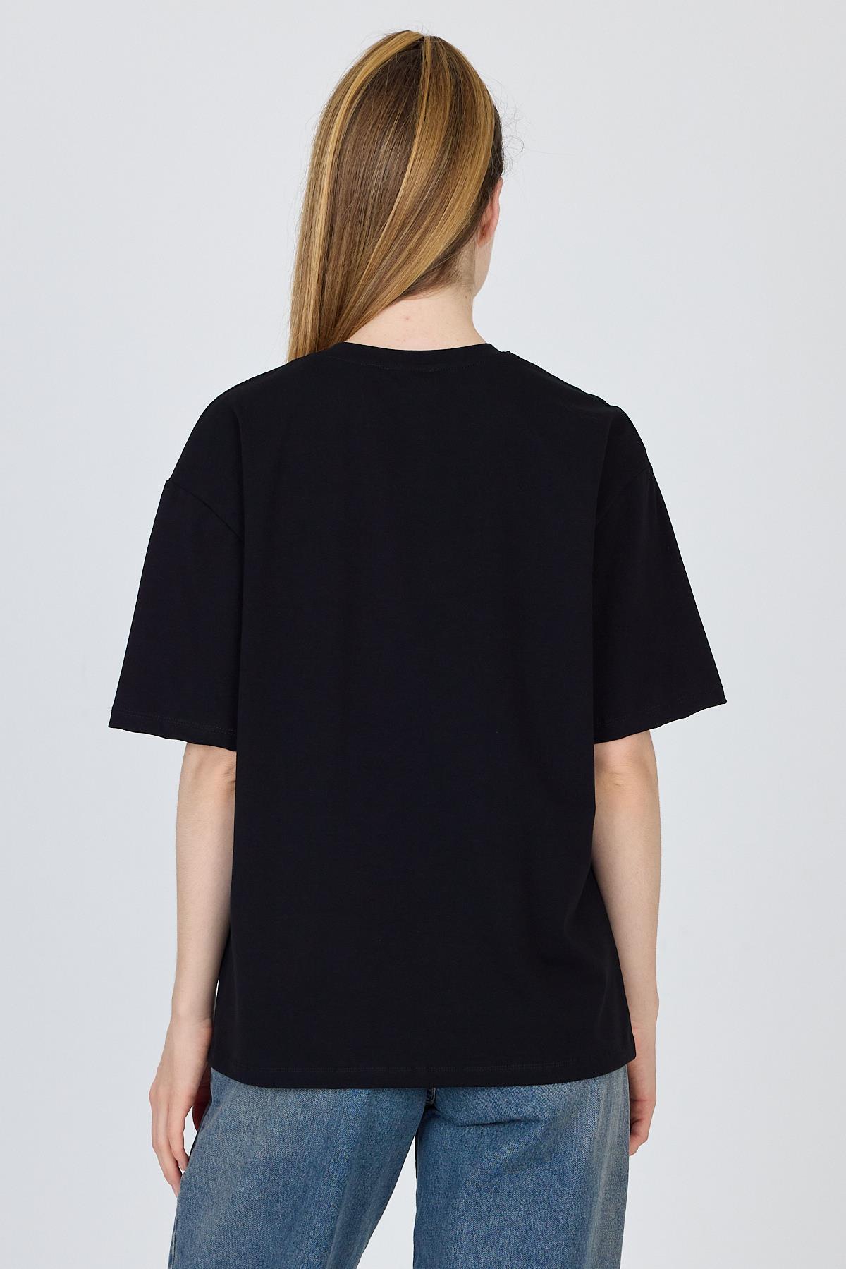 Siyah Ayı Baskılı Oversize Tişört 6559 - 5