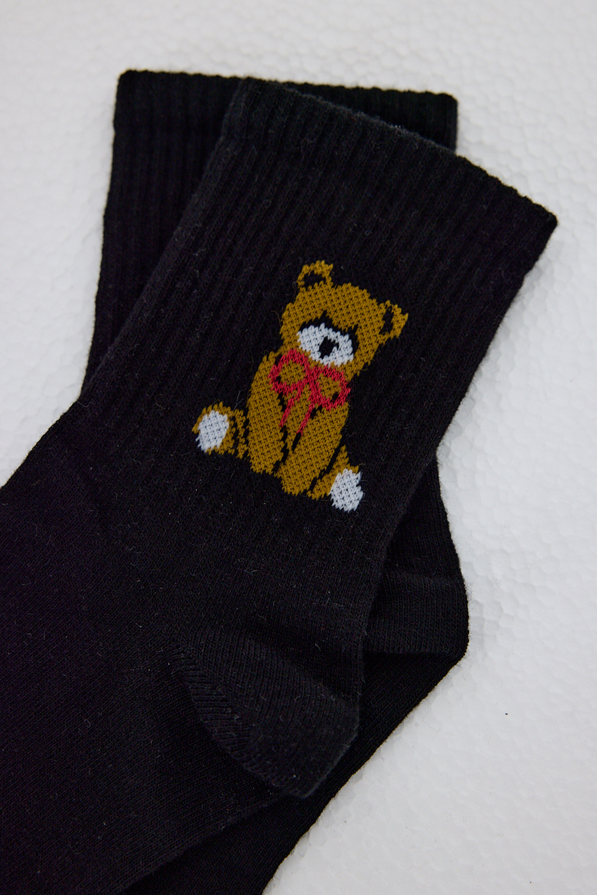 Siyah Ayı Desenli Örme Soket Çorap 1214 - RAYS