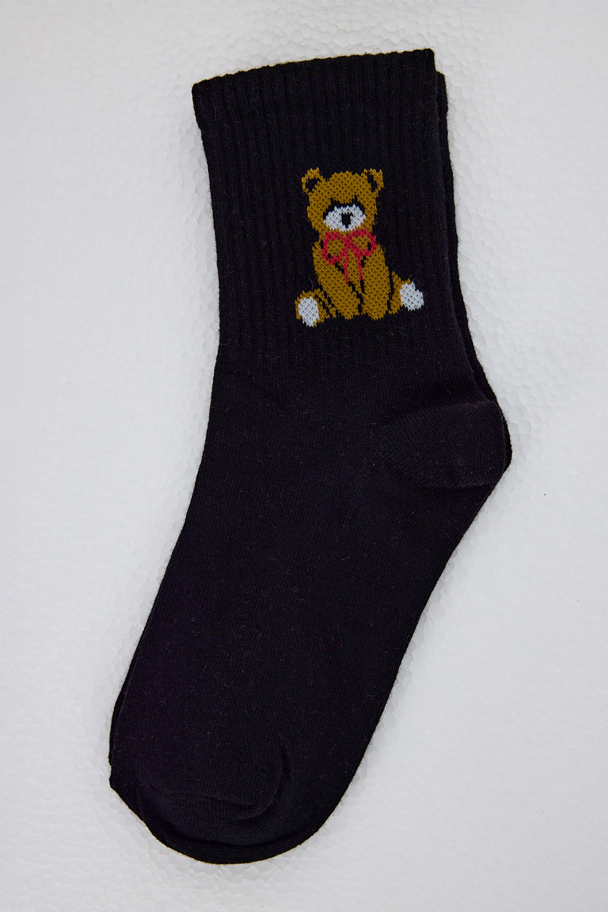 Siyah Ayı Desenli Örme Soket Çorap 1214 - RAYS