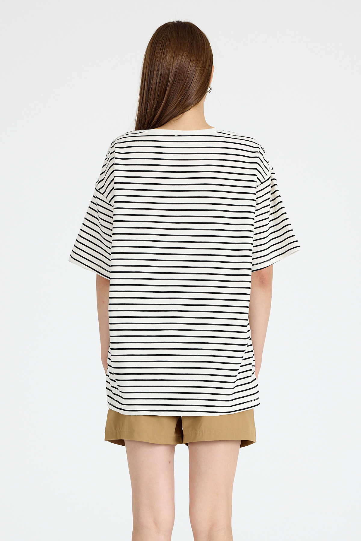 Siyah Ayı Nakışlı Çizgili Oversize Tişört 3083 - 5