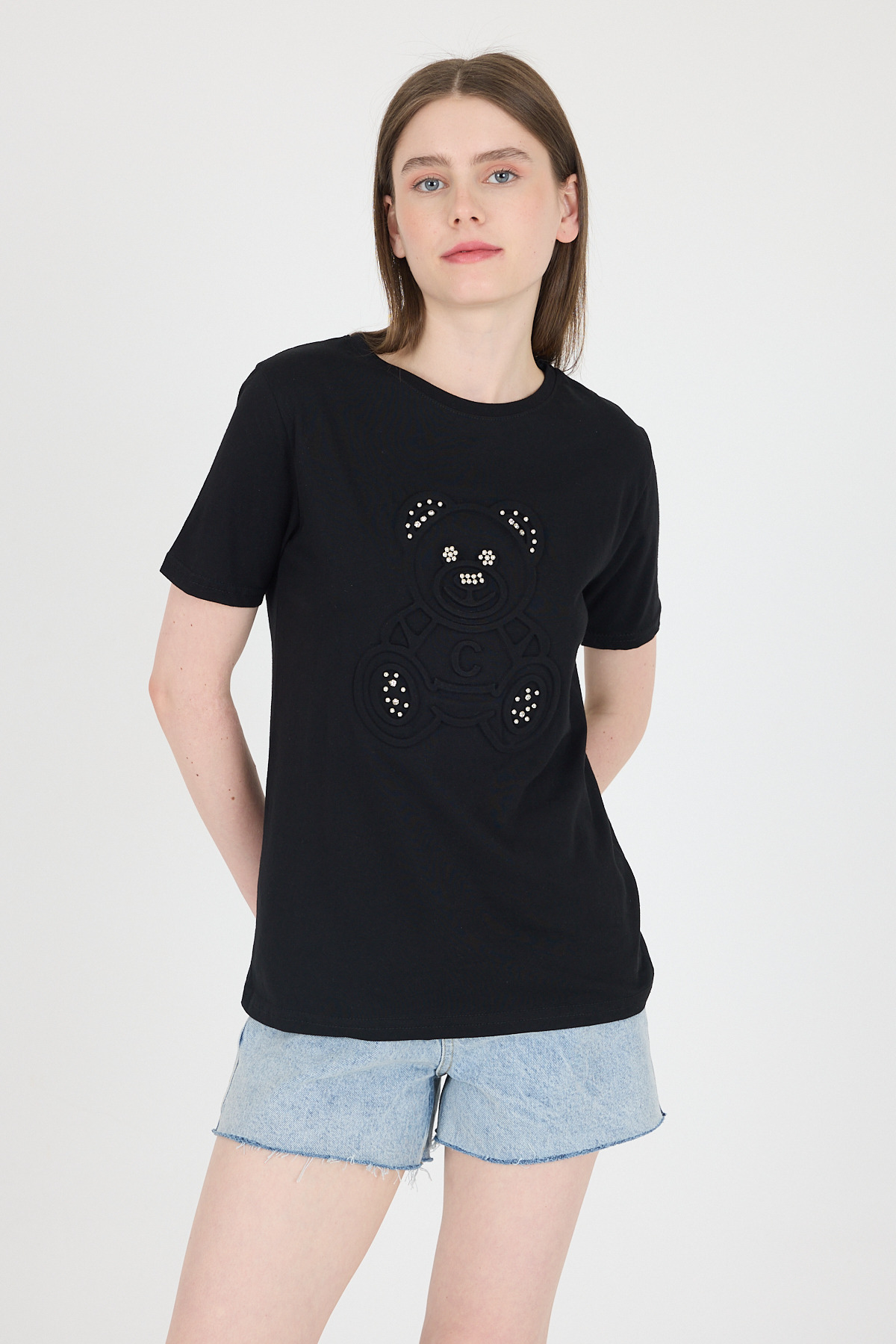 Siyah Ayıcık Kabartmalı Tişört 25221 - RAYS