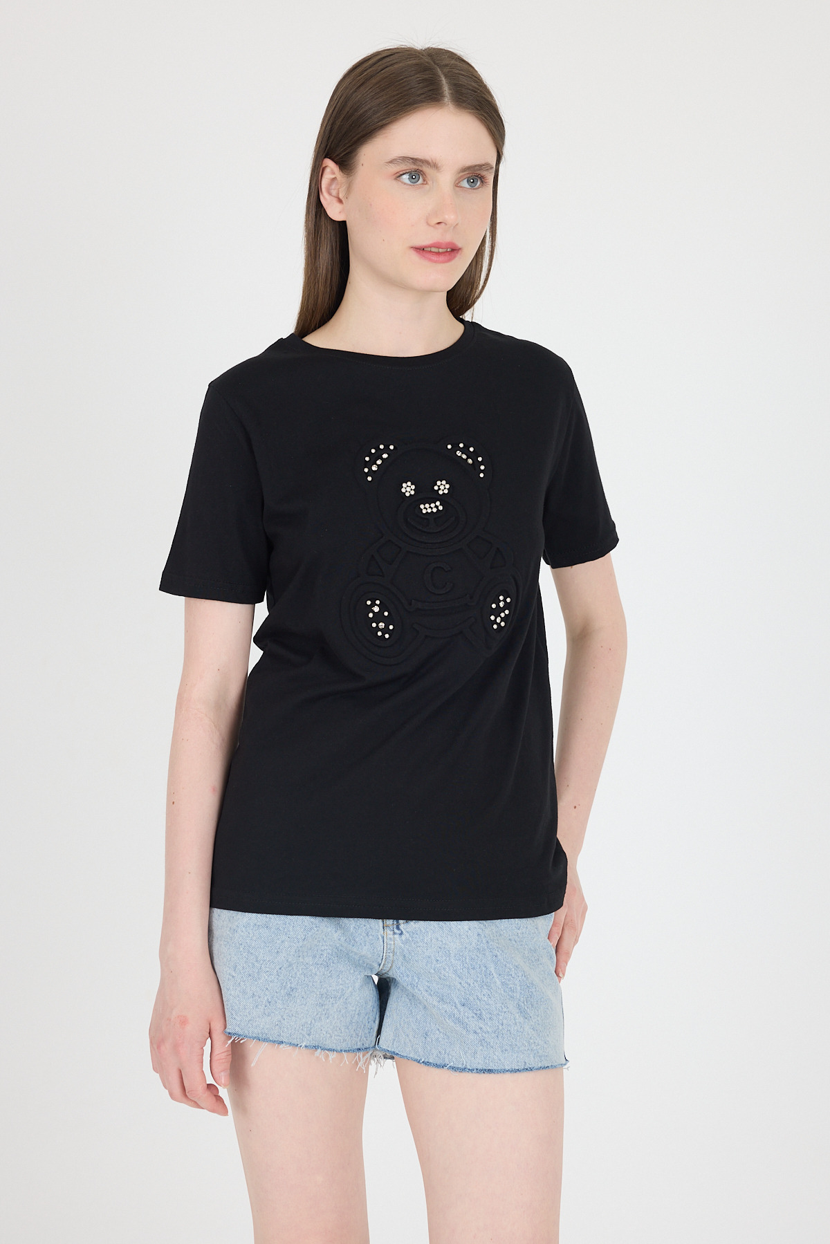 Siyah Ayıcık Kabartmalı Tişört 25221 - RAYS