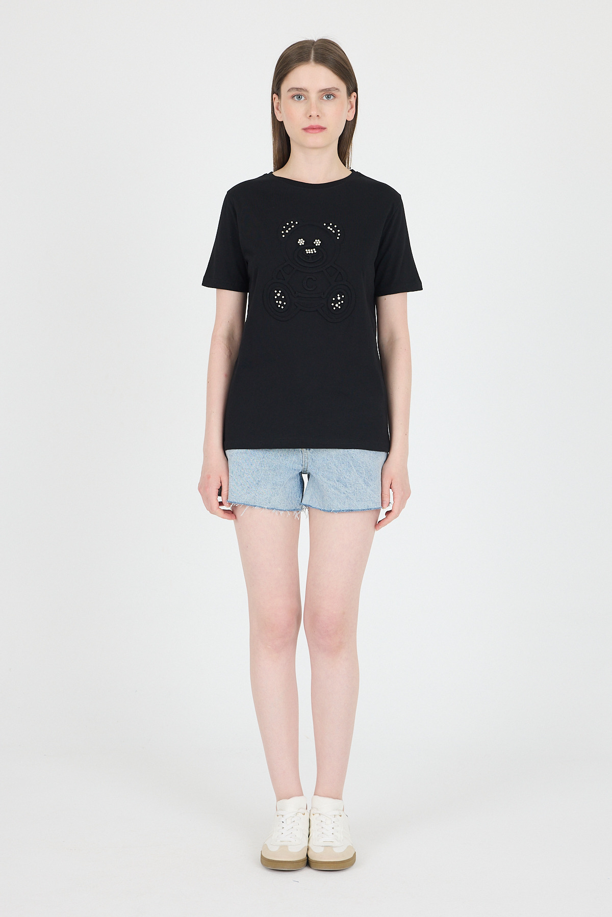 Siyah Ayıcık Kabartmalı Tişört 25221 - RAYS