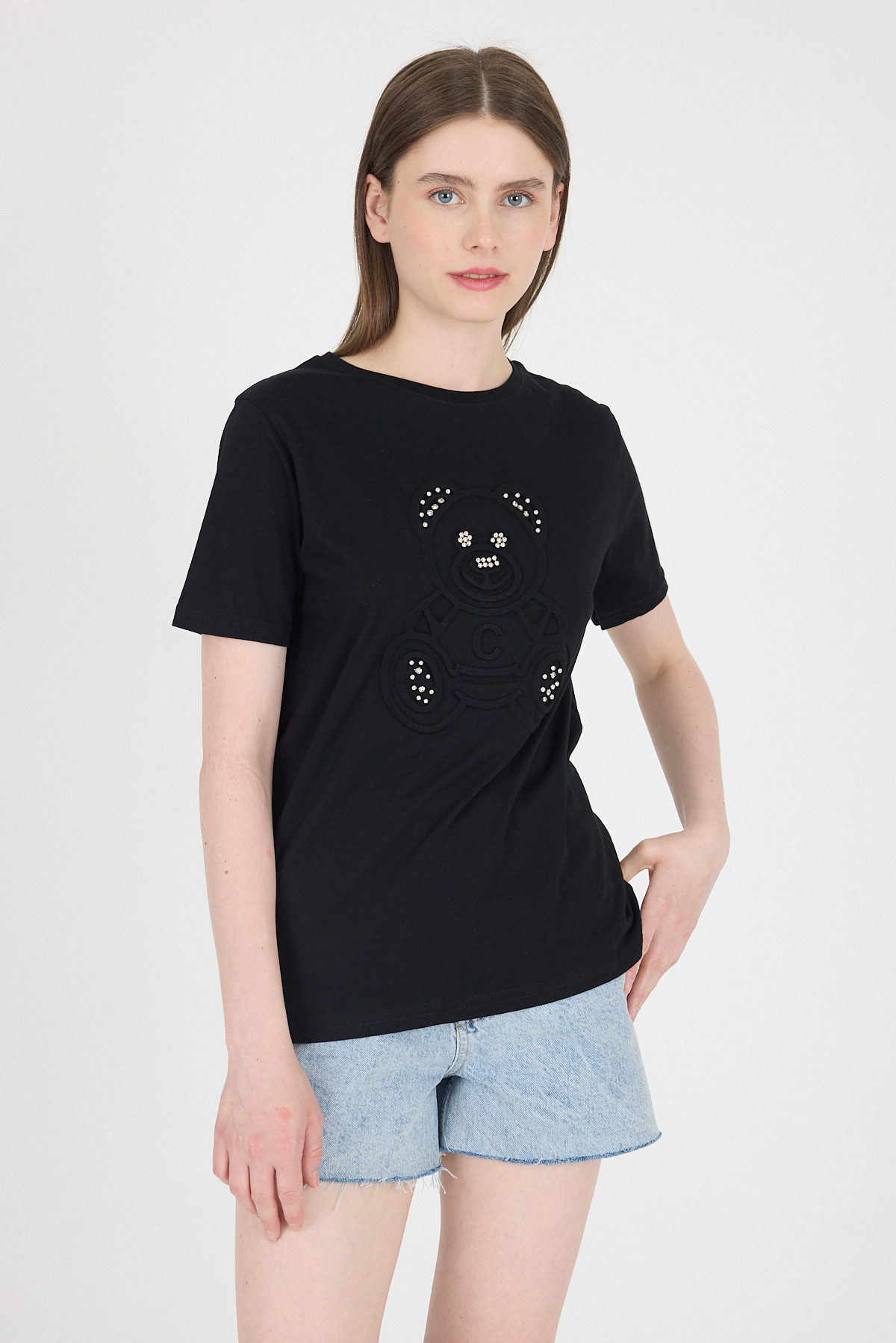 Siyah Ayıcık Kabartmalı Tişört 25221 - 6