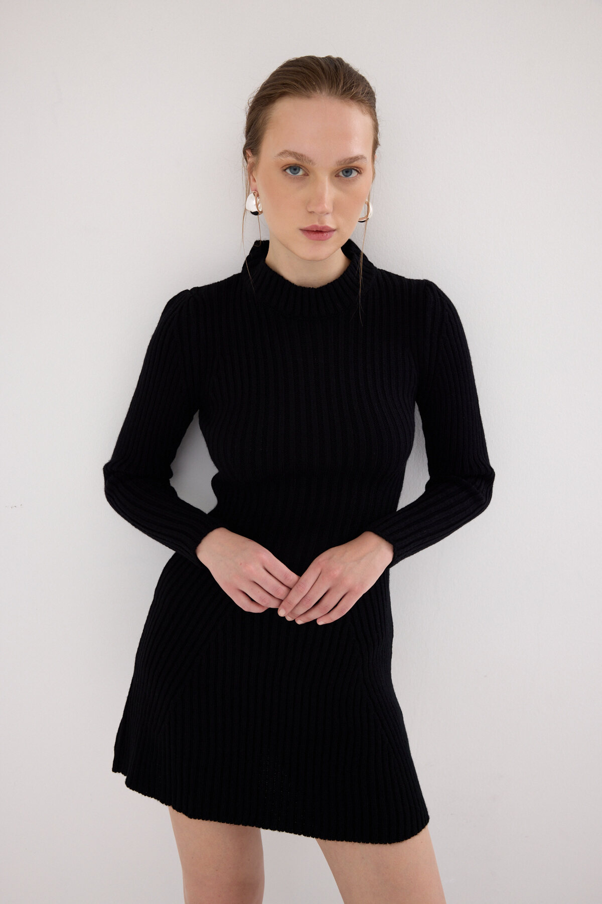 Siyah Balıkçı Yaka Triko Mini Elbise 1907 - 4