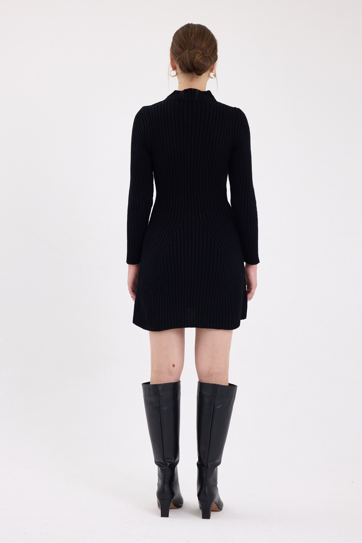 Siyah Balıkçı Yaka Triko Mini Elbise 1907 - 5