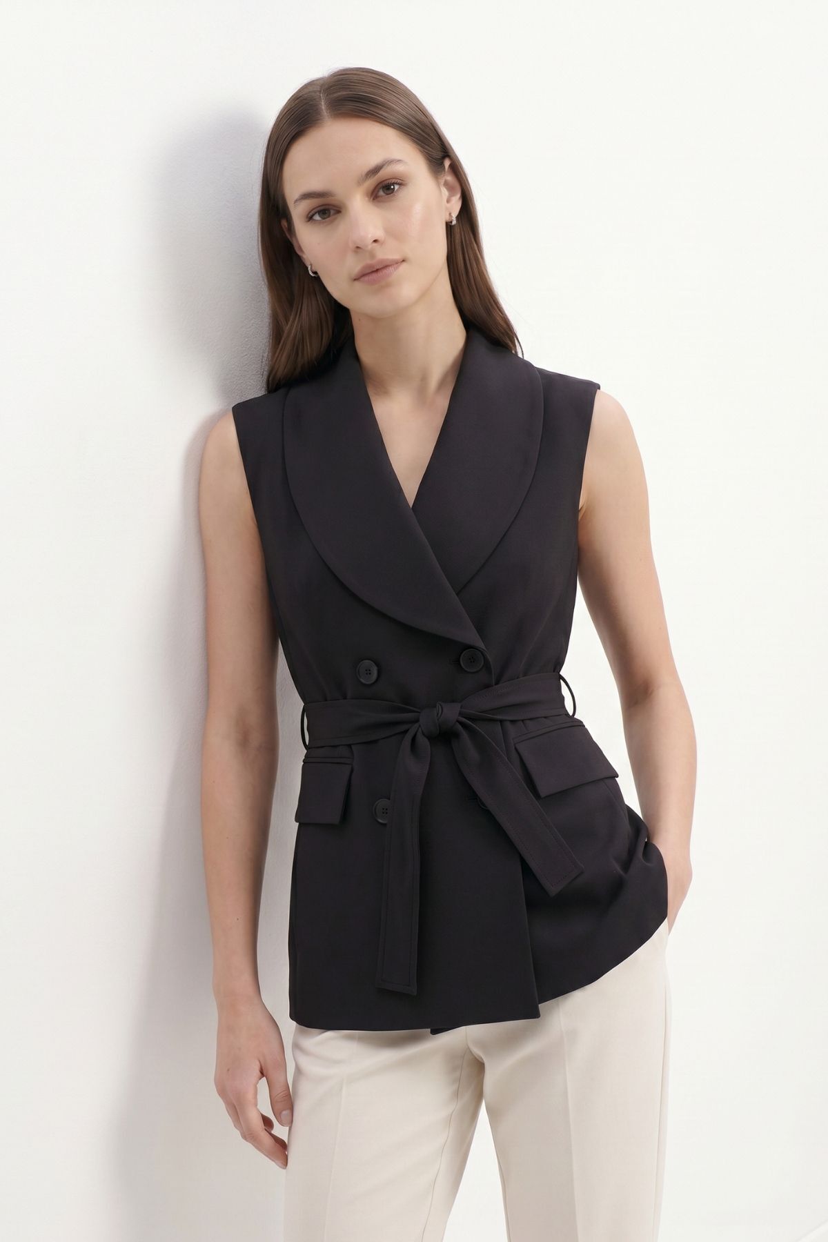 Siyah Bel Kuşaklı Yelek 8460A - 1