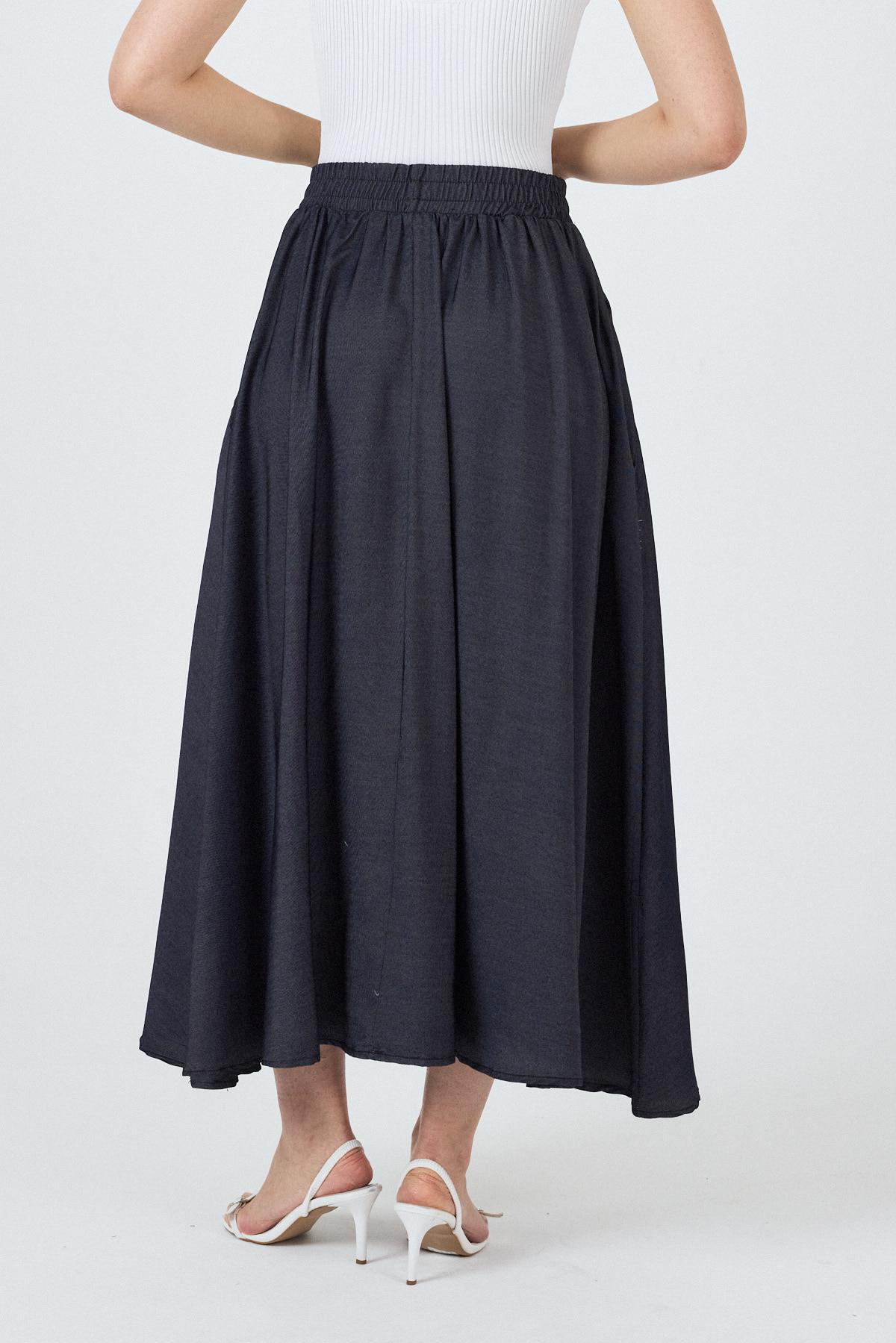 Siyah Bel Lastikli Cepli Kloş Etek 4722A - 5