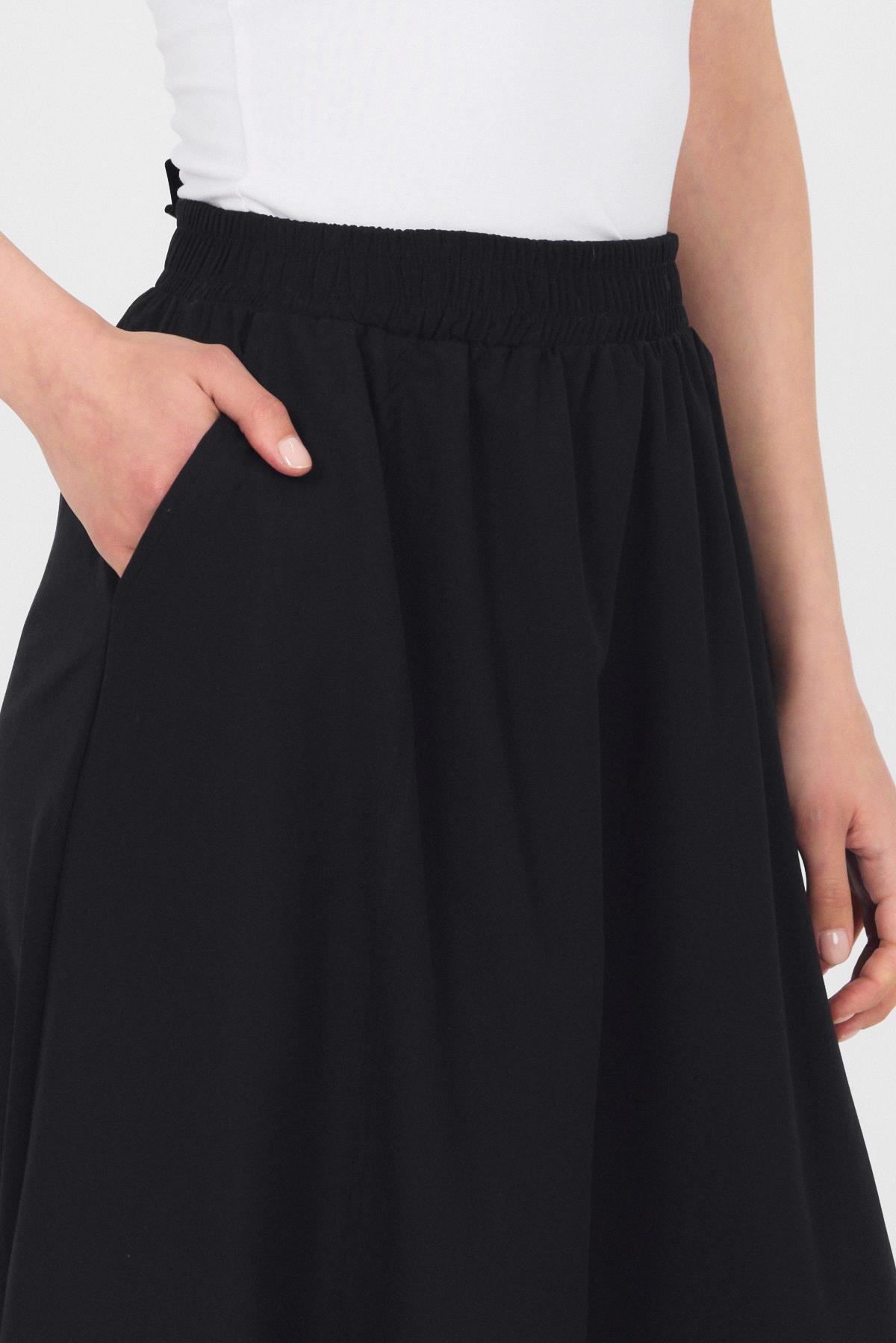 Siyah Bel Lastikli Cepli Kloş Etek 4747A - 4