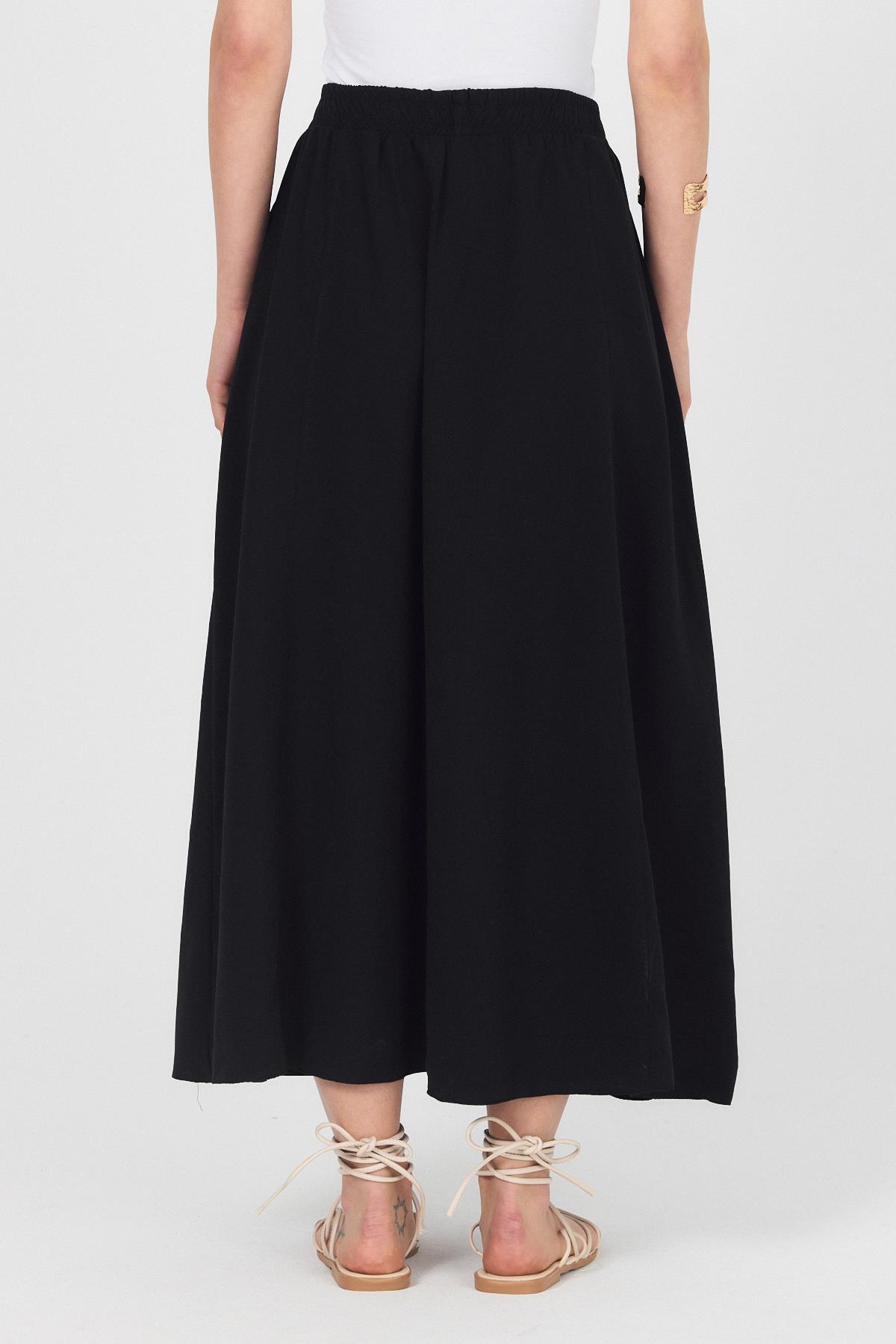 Siyah Bel Lastikli Cepli Kloş Etek 4747A - 5