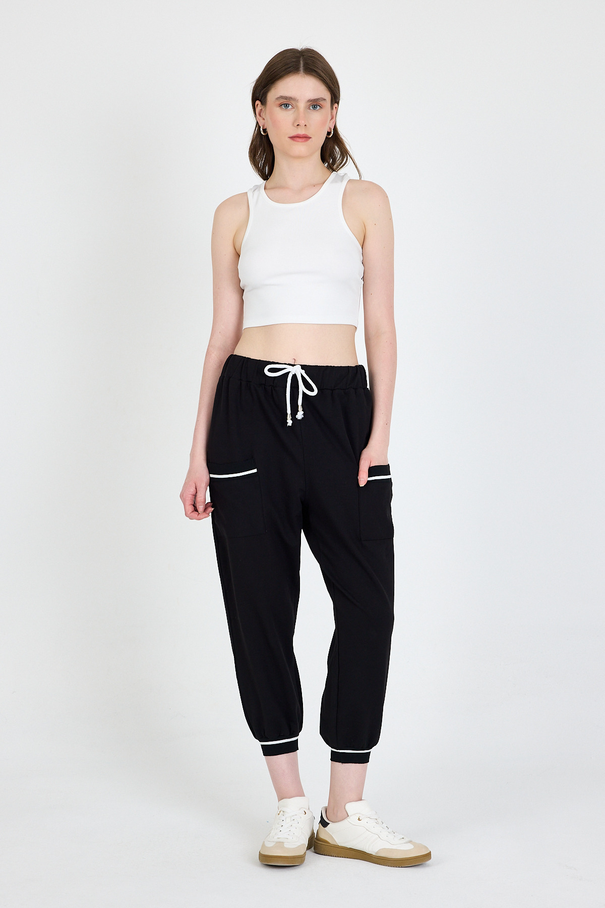 Siyah Bel Lastikli Cepli Şerit Detaylı Jogger Eşofman Altı 81524 - RAYS