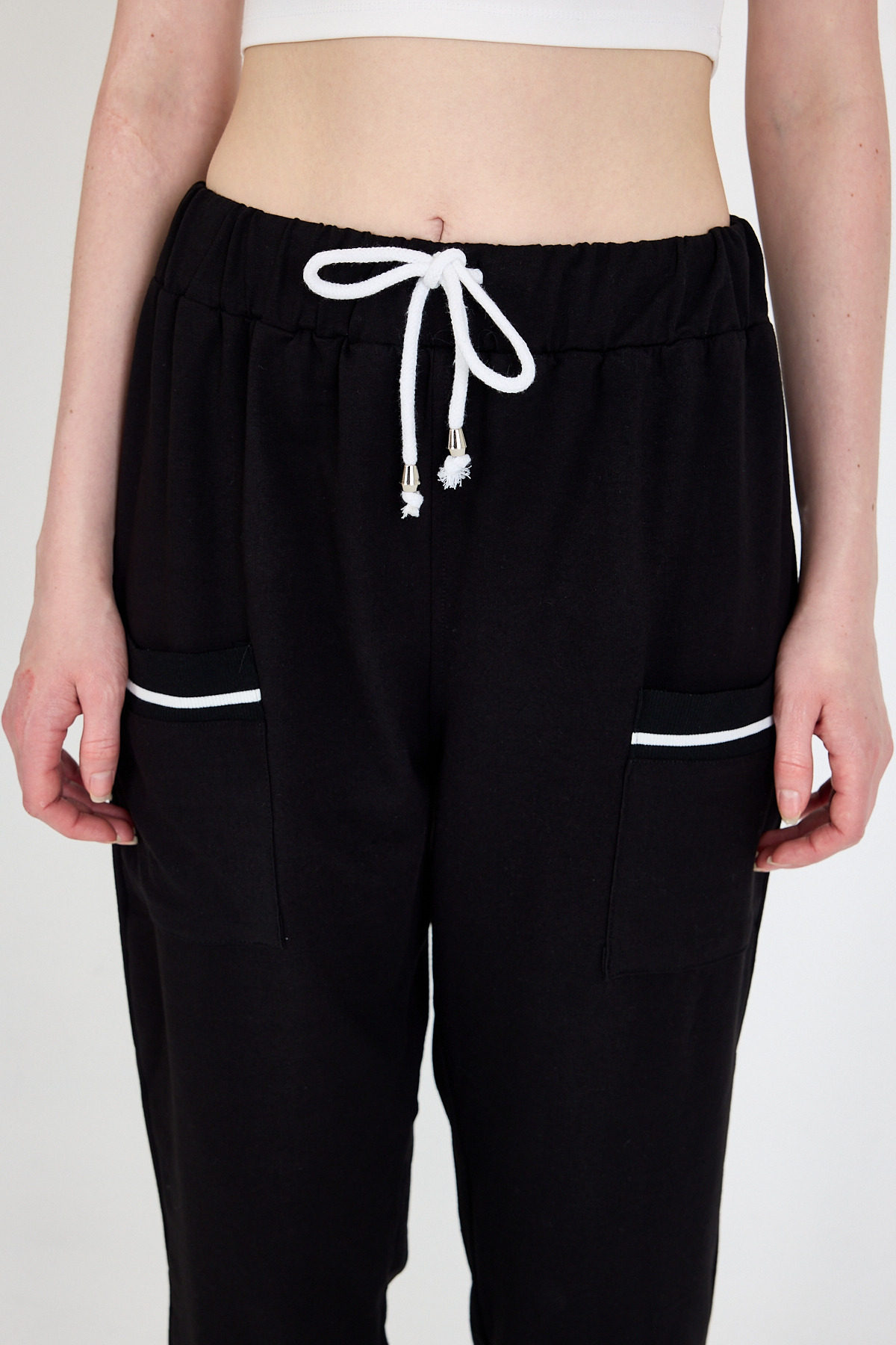Siyah Bel Lastikli Cepli Şerit Detaylı Jogger Eşofman Altı 81524 - RAYS