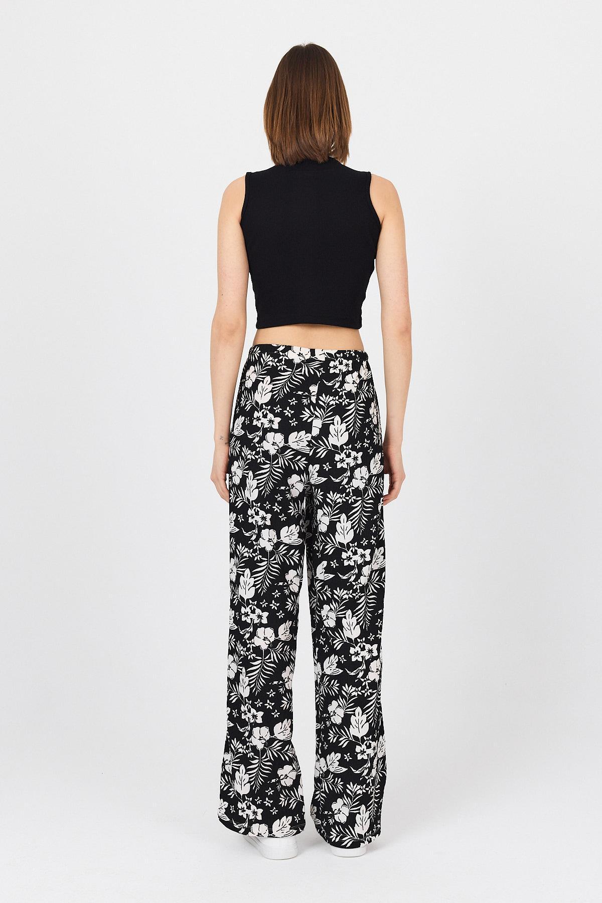 Siyah Bel Lastikli Desenli Pantolon 4725A - 5