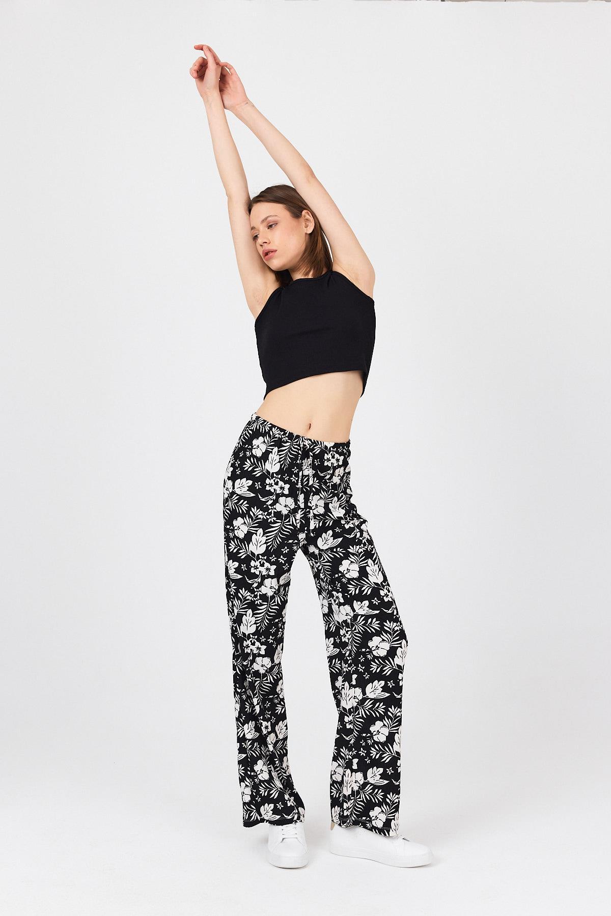 Siyah Bel Lastikli Desenli Pantolon 4725A - 6