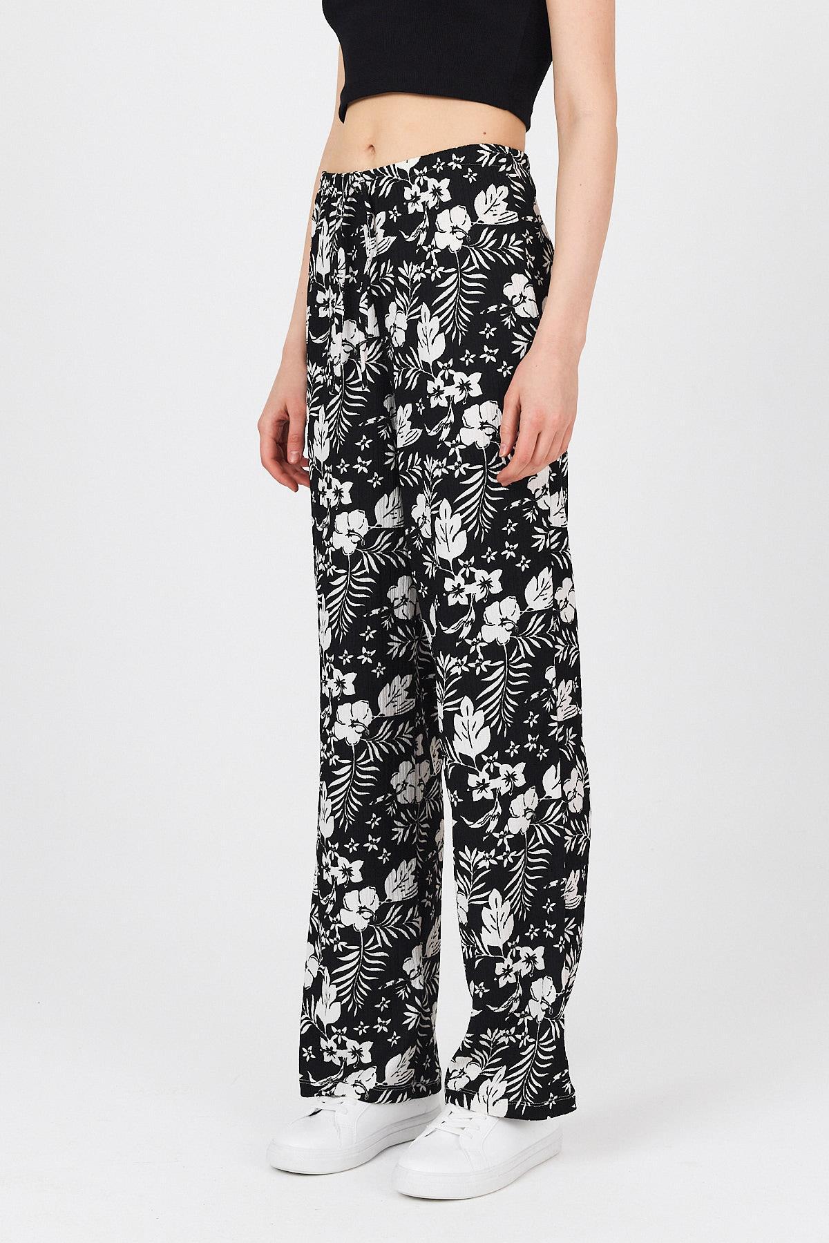 Siyah Bel Lastikli Desenli Pantolon 4725A - 3
