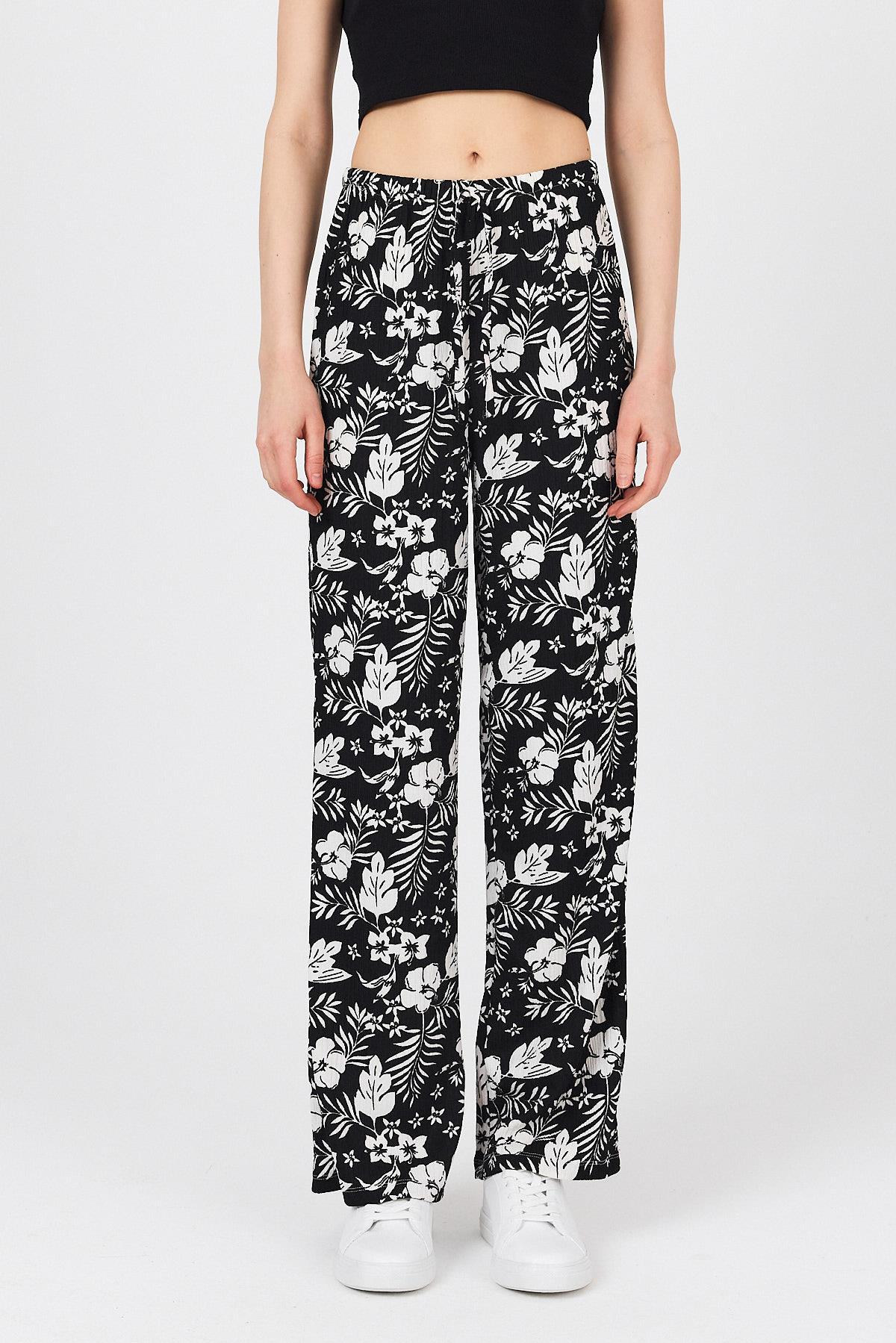 Siyah Bel Lastikli Desenli Pantolon 4725A - 2