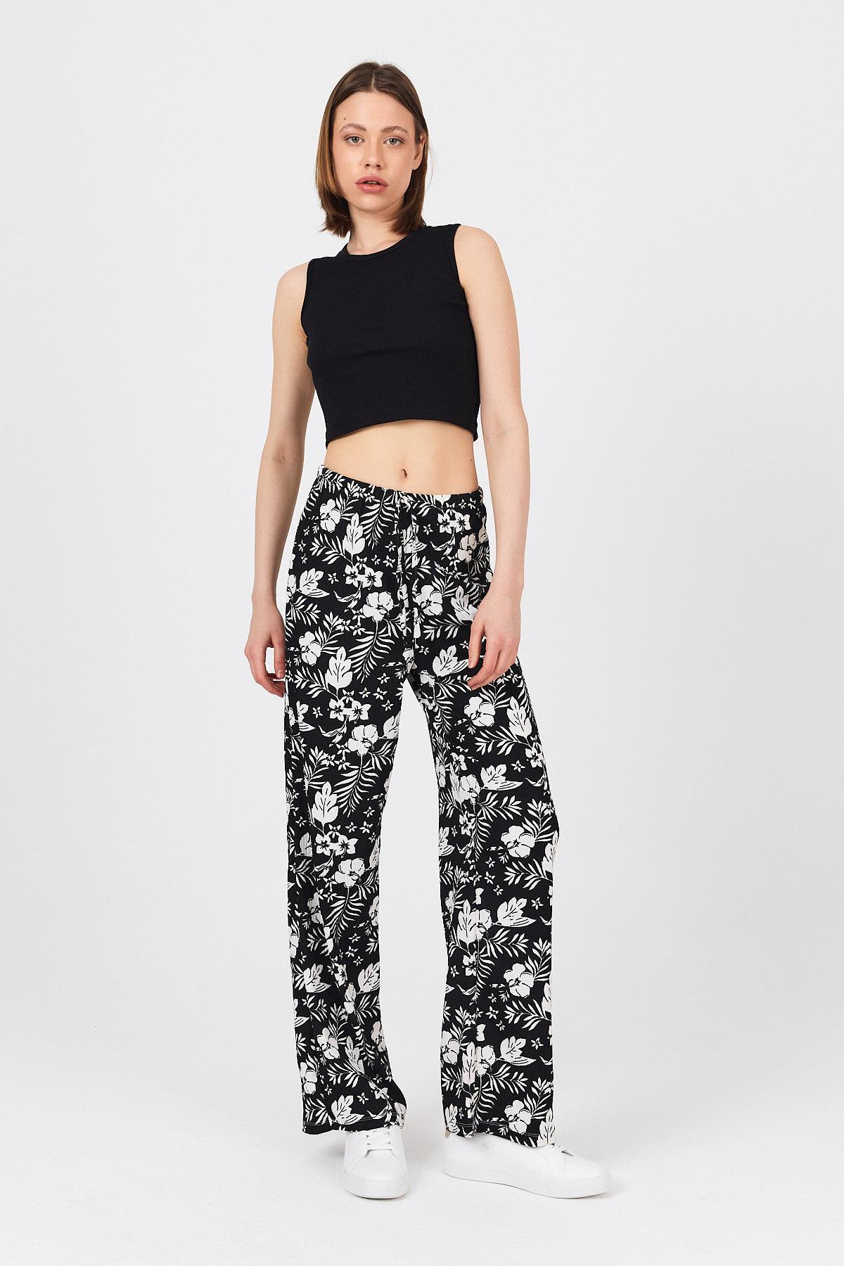 Siyah Bel Lastikli Desenli Pantolon 4725A - 1