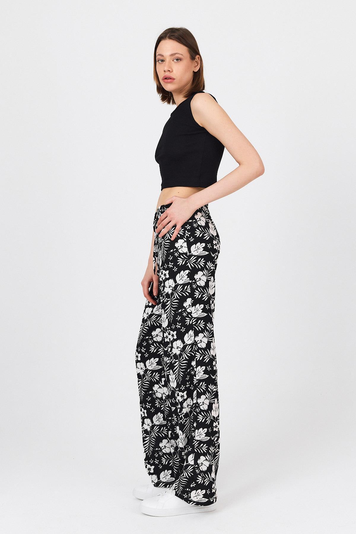 Siyah Bel Lastikli Desenli Pantolon 4725A - 7