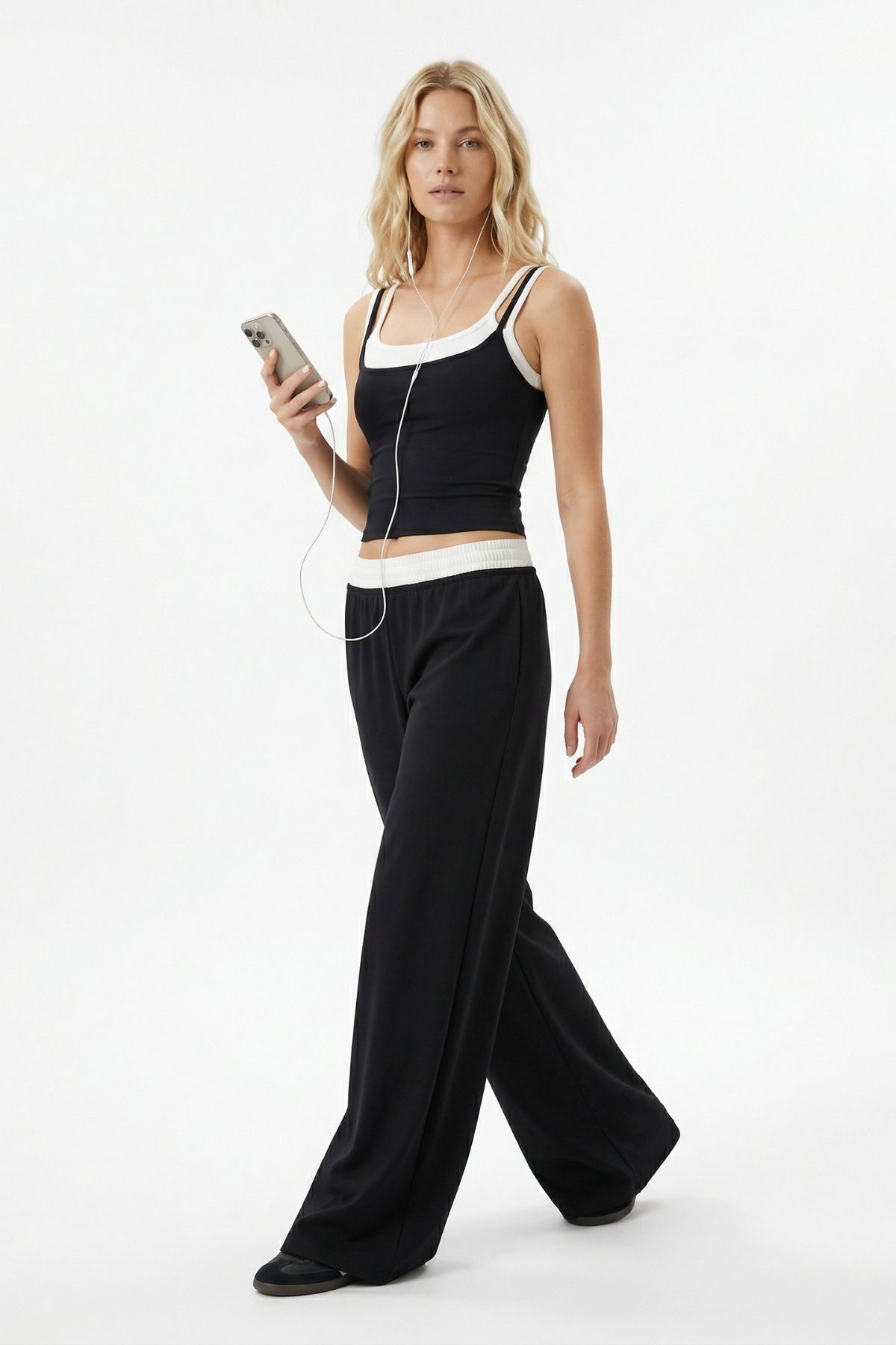 Siyah Bel Lastikli Geniş Paça Pantolon 2530 - RAYS