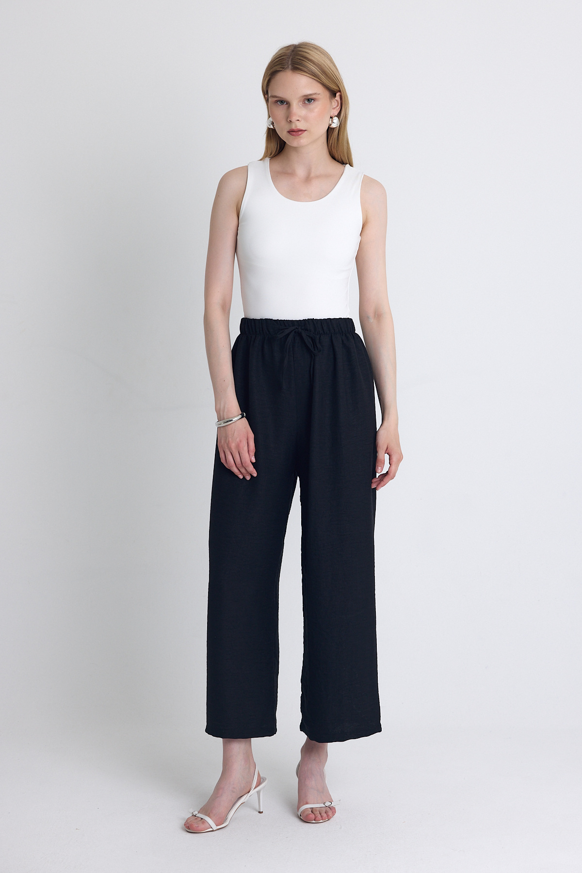 Siyah Bel Lastikli Pamuklu Örme Pantolon 8045A 