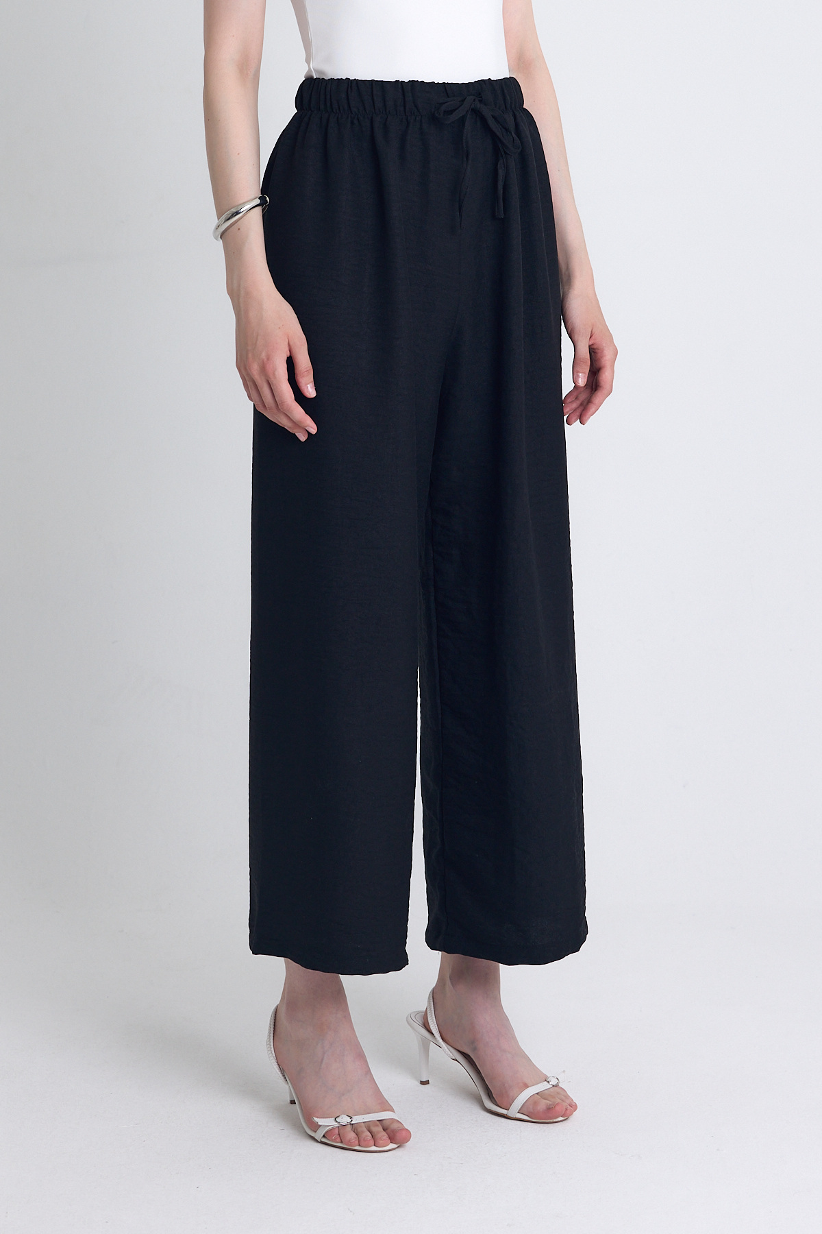 Siyah Bel Lastikli Pamuklu Örme Pantolon 8045A - 3