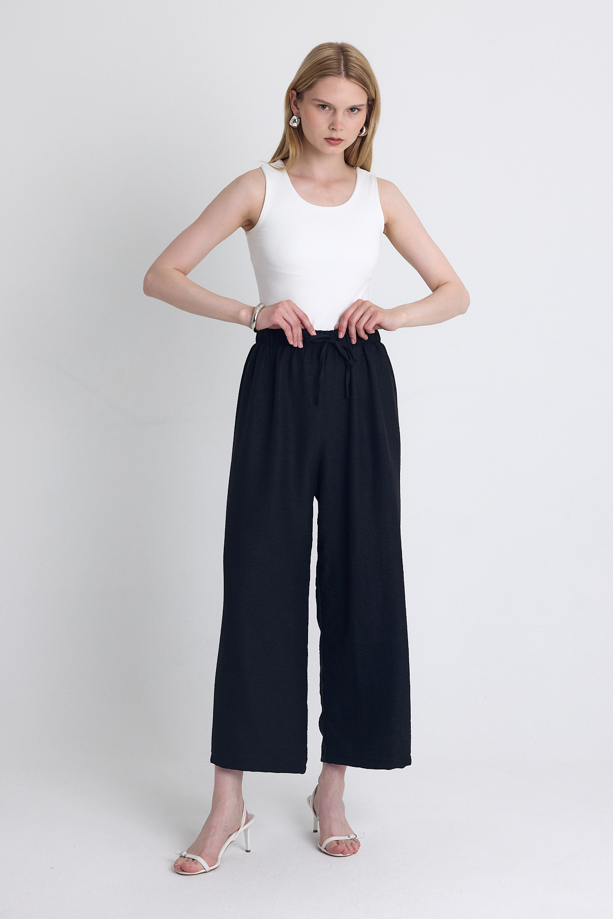 Siyah Bel Lastikli Pamuklu Örme Pantolon 8045A - 2