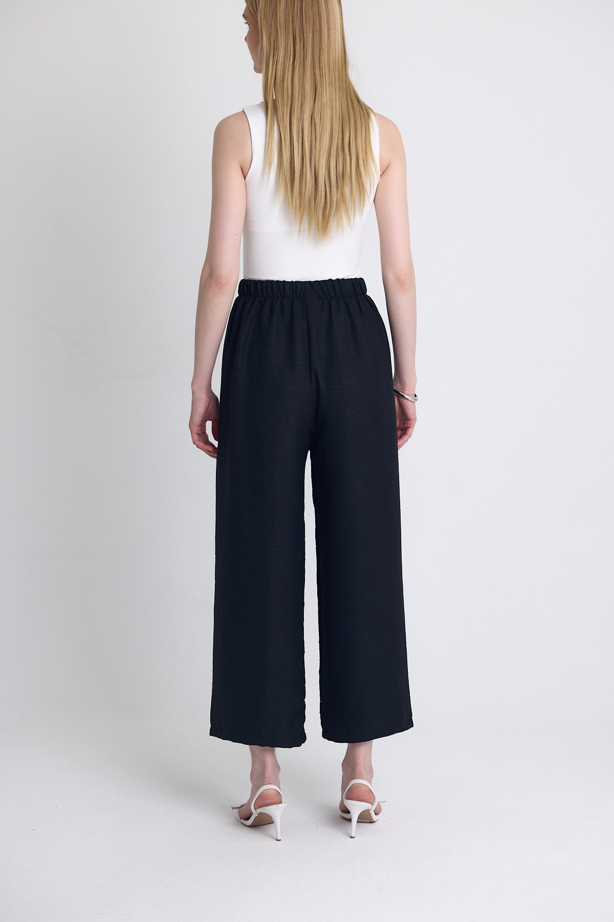 Siyah Bel Lastikli Pamuklu Örme Pantolon 8045A - 5