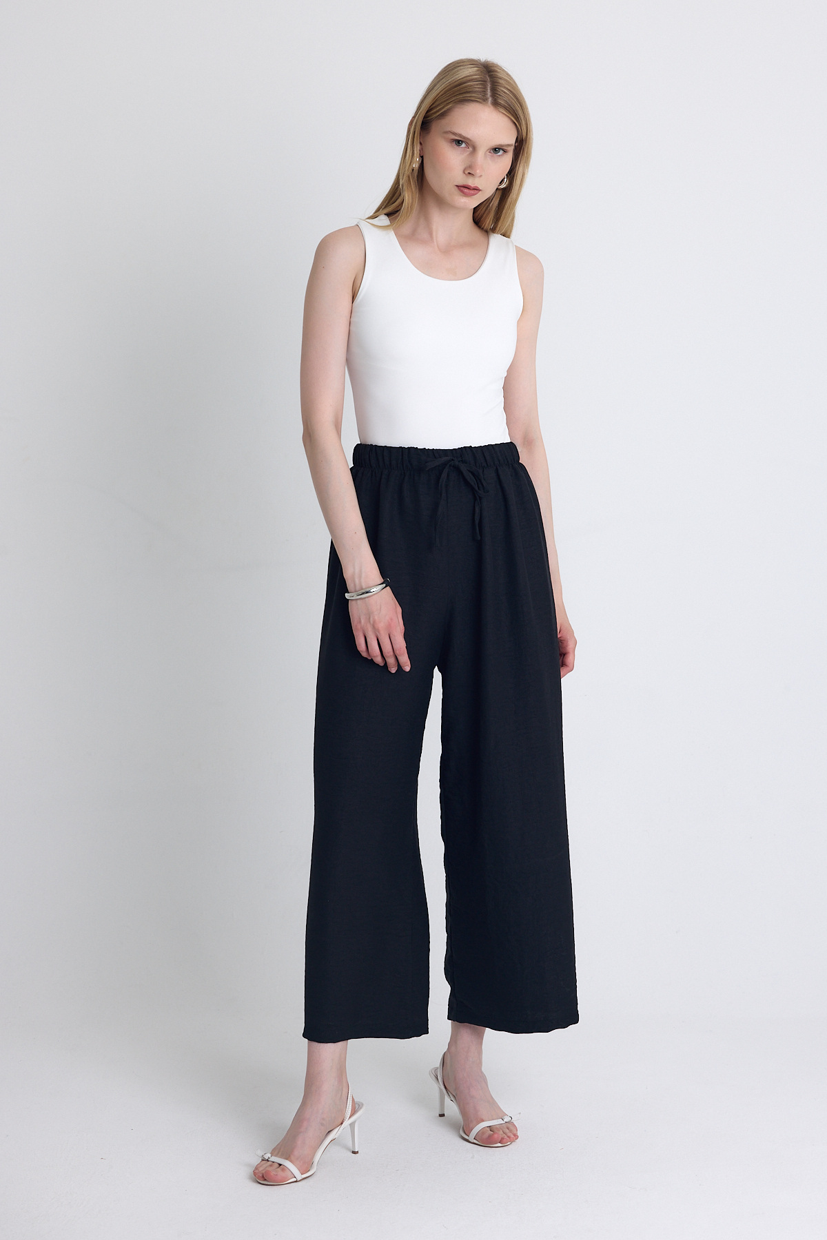 Siyah Bel Lastikli Pamuklu Örme Pantolon 8045A - 6