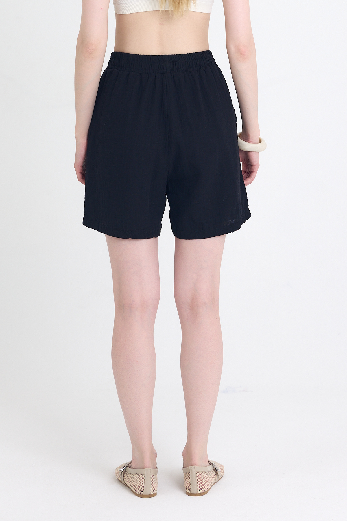 Siyah Beli Lastikli %100 Pamuk Müslin Şort 4769A - 5