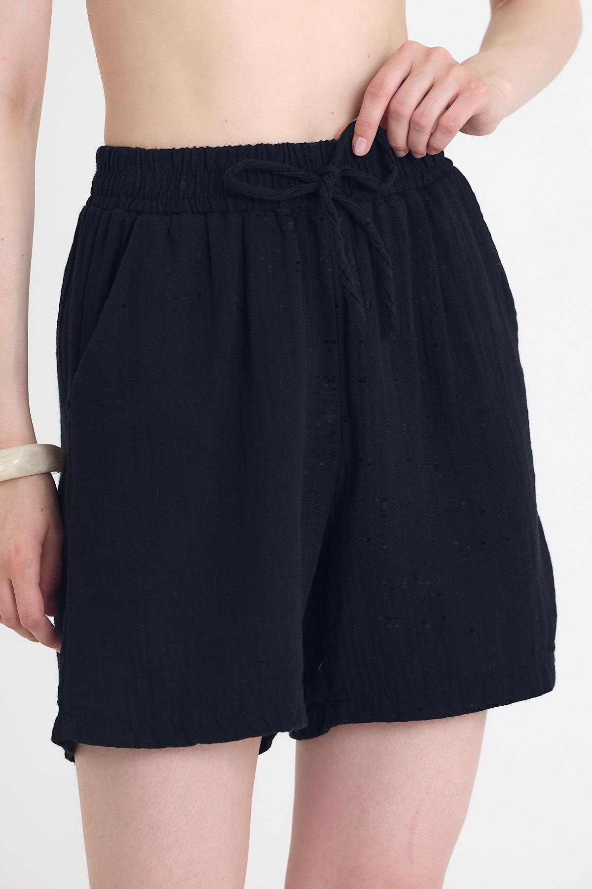 Siyah Beli Lastikli %100 Pamuk Müslin Şort 4769A - RAYS