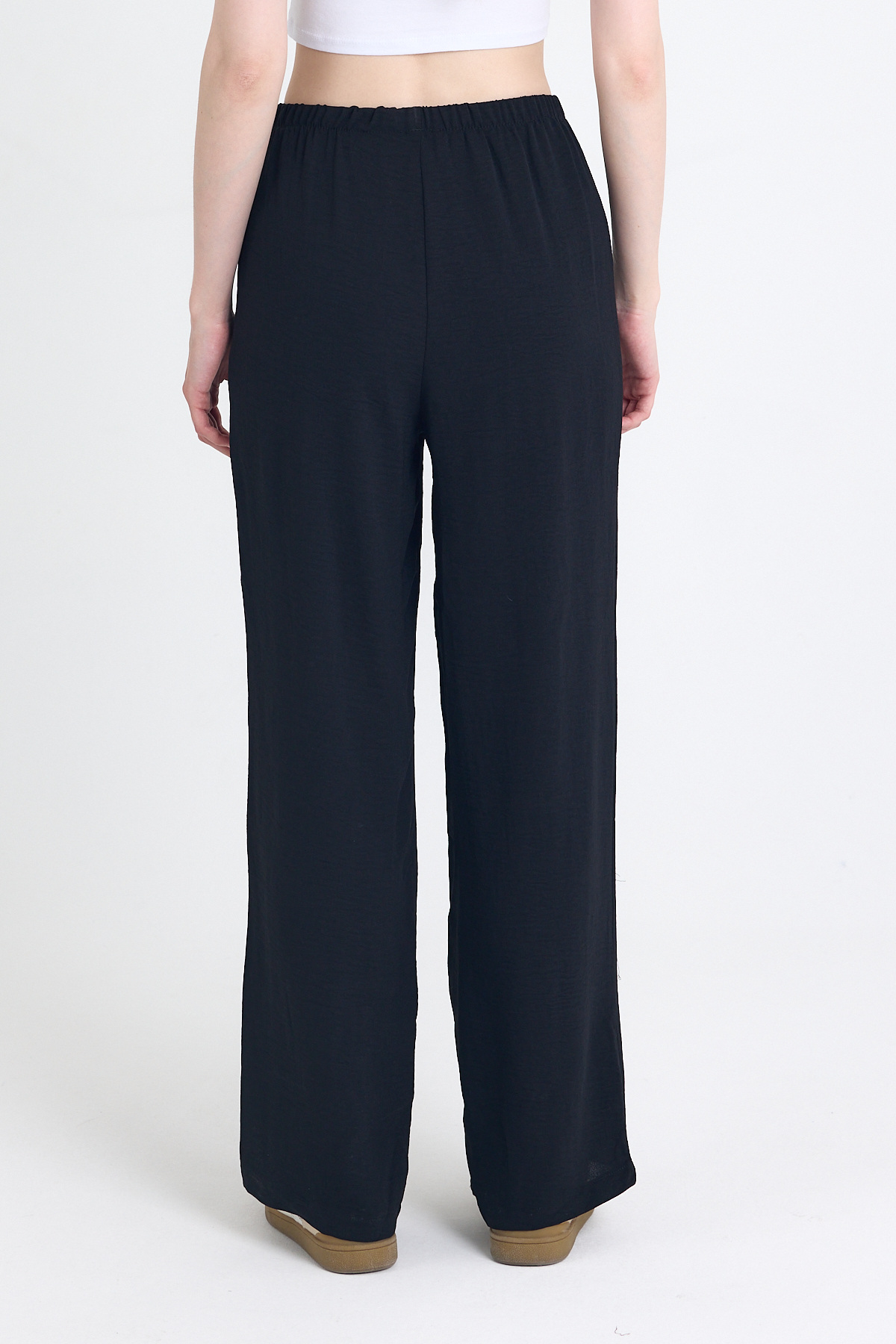 Siyah Beli Lastikli Bol Paça Dokuma Pantolon 4284-1 - 5