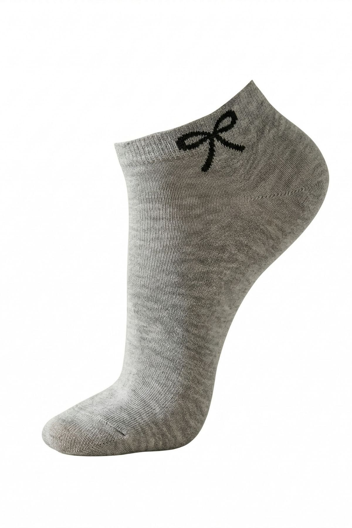 Siyah-Beyaz-Gri Kurdele Desen 3'lü Patik Çorap 4008 - 4