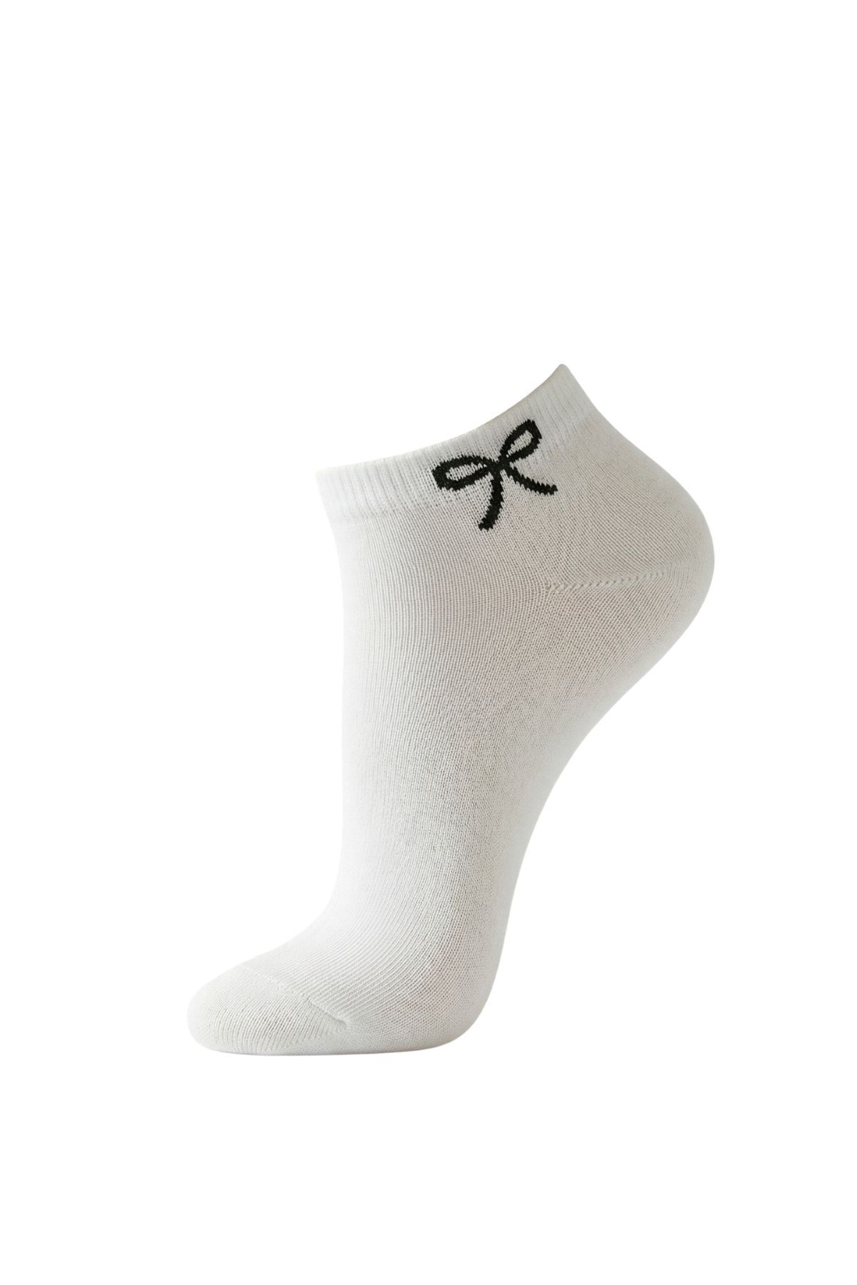 Siyah-Beyaz-Gri Kurdele Desen 3'lü Patik Çorap 4008 - 5