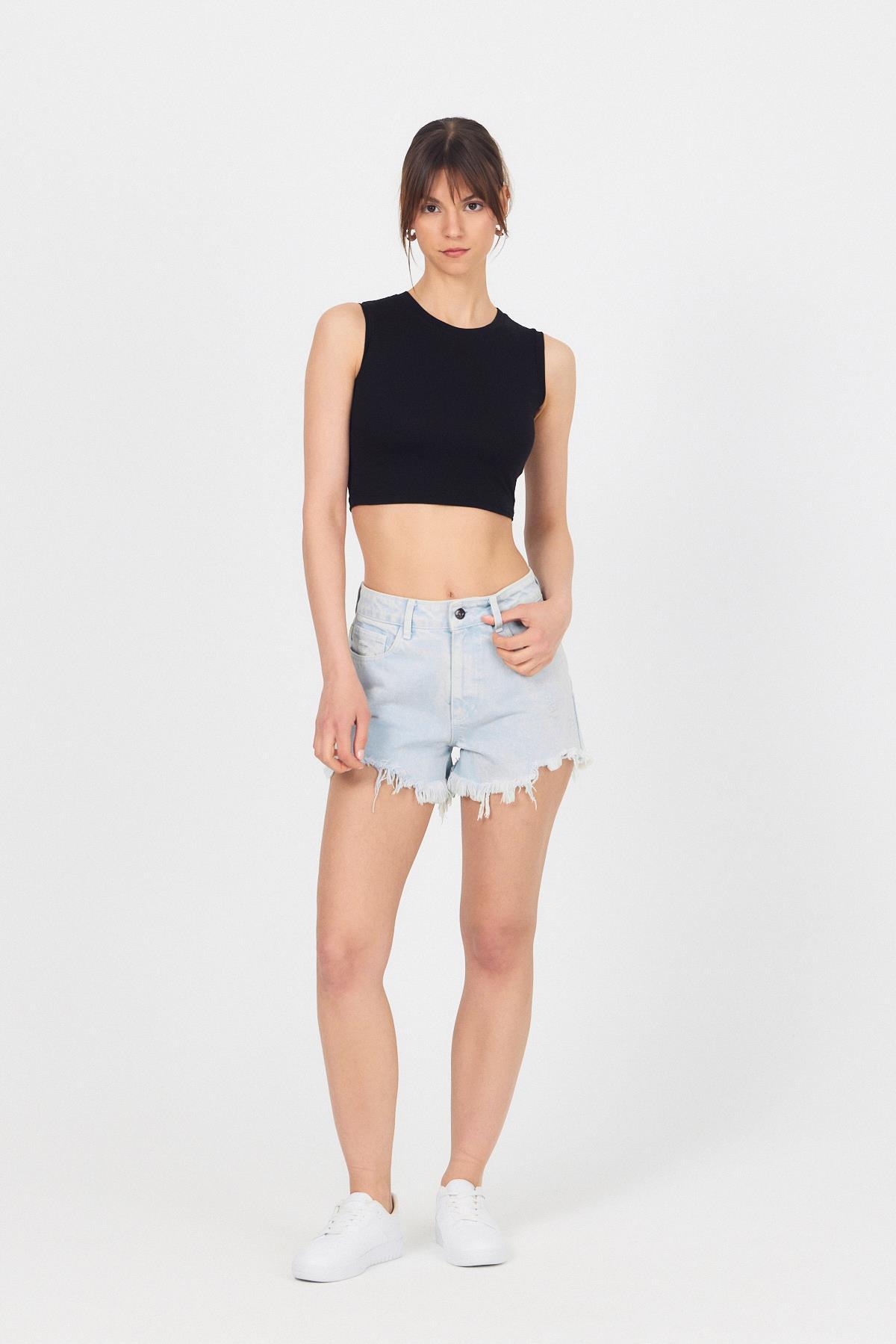 Siyah Bisiklet Yaka Crop Atlet 9189M - RAYS