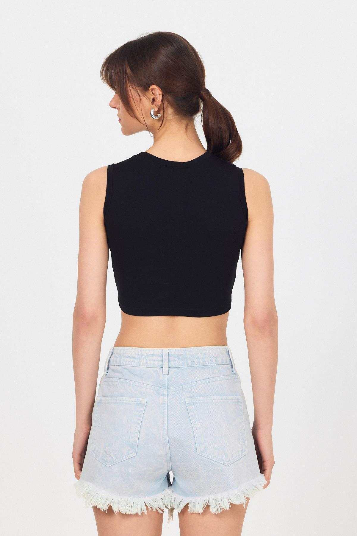 Siyah Bisiklet Yaka Crop Atlet 9189M - 5