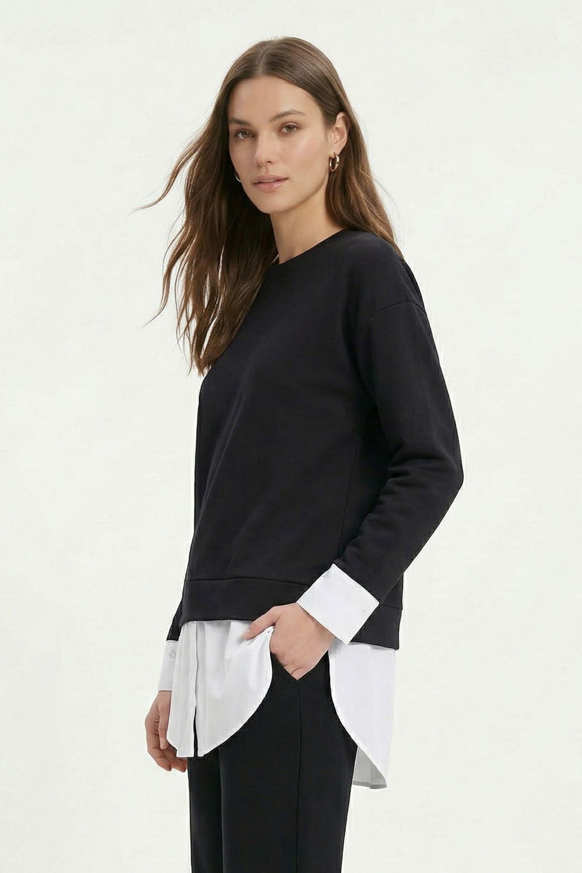 Siyah Bisiklet Yaka Garnili Bluz 8375 