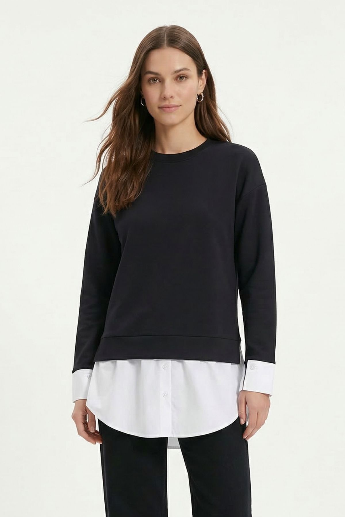 Siyah Bisiklet Yaka Garnili Bluz 8375 - 2