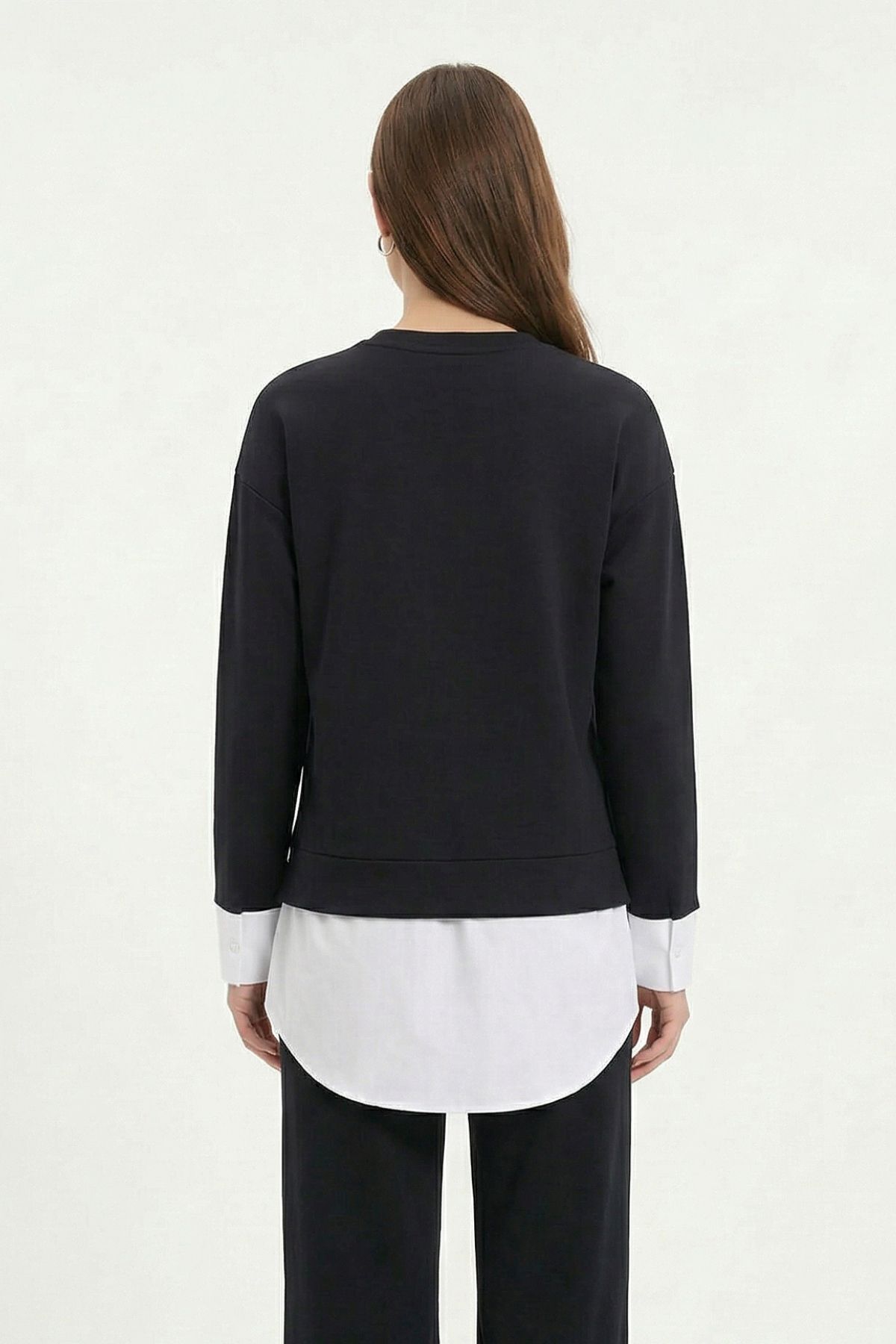 Siyah Bisiklet Yaka Garnili Bluz 8375 - 3