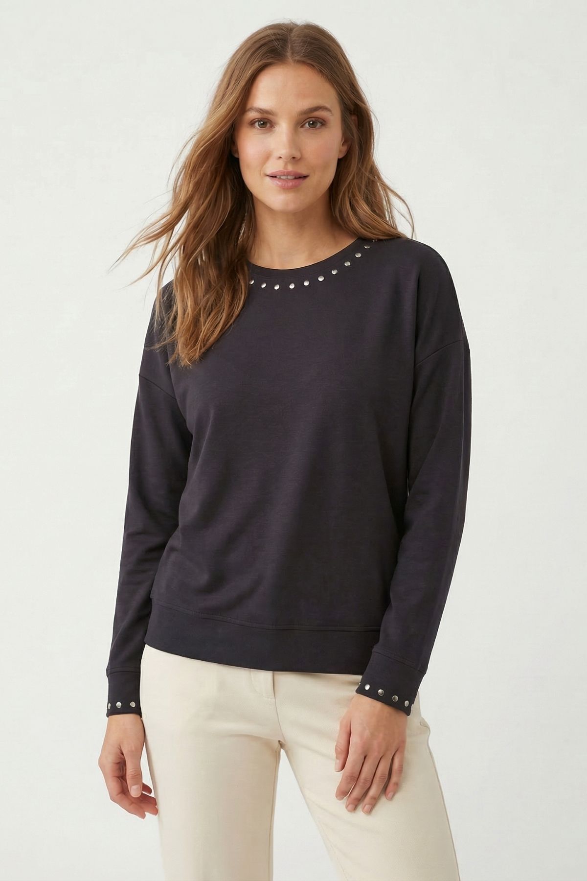 Siyah Bisiklet Yaka İspanyol Kol Bluz 8211 - RAYS