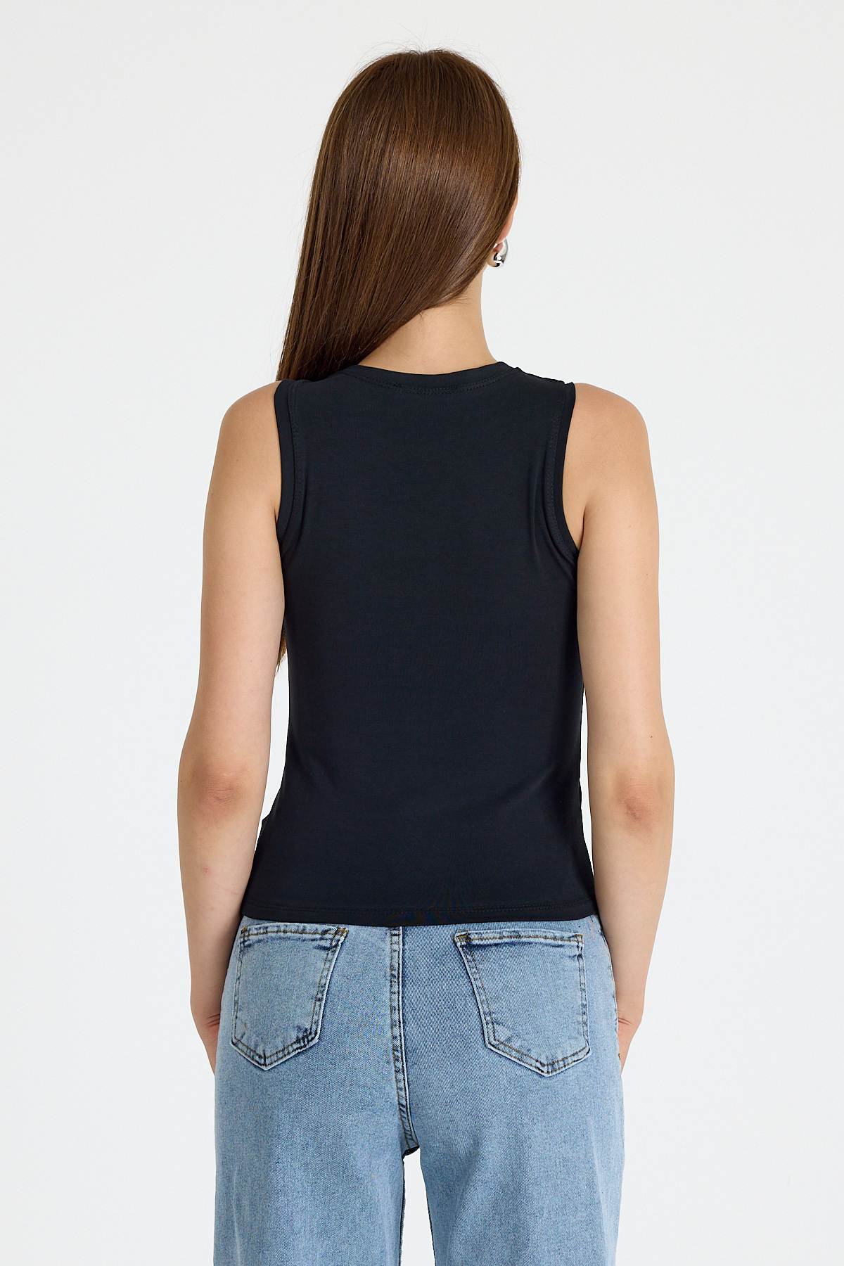 Siyah Bisiklet Yaka Kolsuz Slim Fit Atlet 1663 - 5