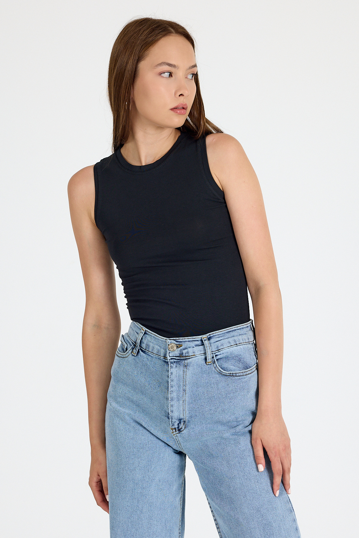 Siyah Bisiklet Yaka Kolsuz Slim Fit Atlet 1663 - 6