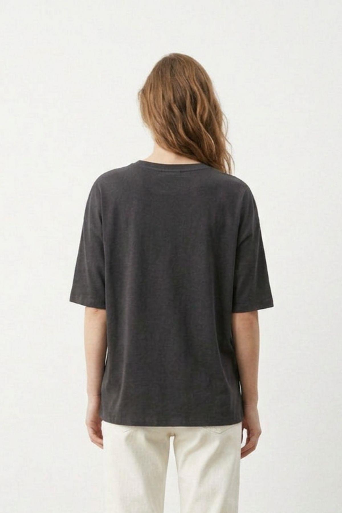 Siyah Bisiklet Yaka Oversize Tişört 3659 - 3