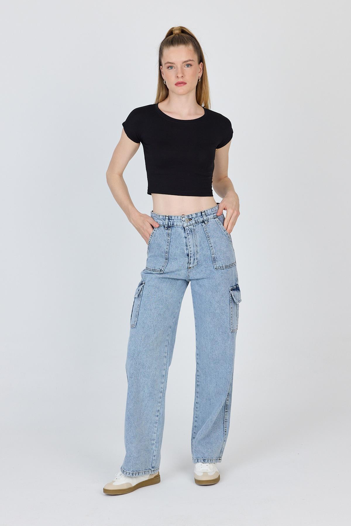 Siyah Bisiklet Yaka Pamuklu Slim Fit Crop Tişört 9199M - 2