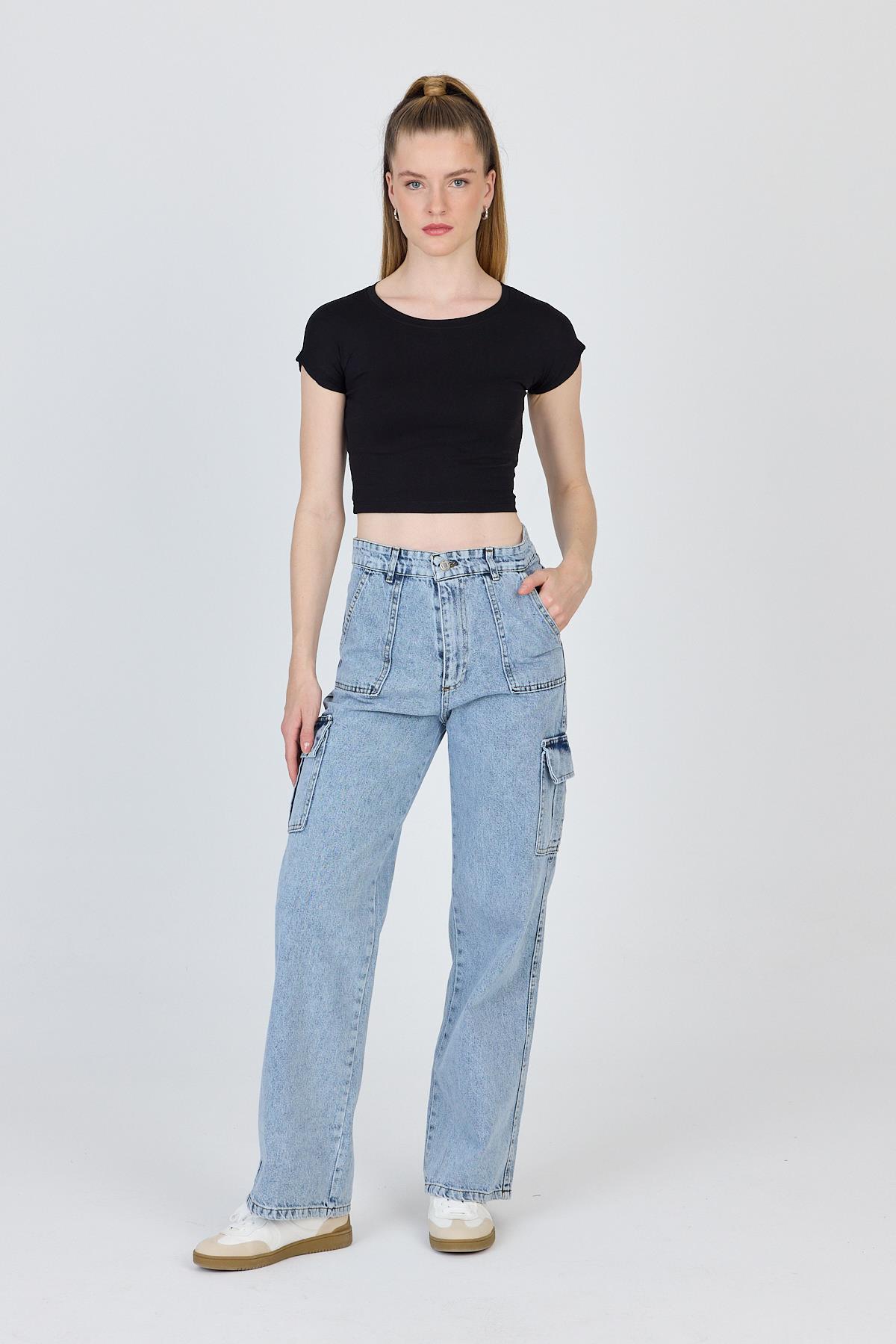 Siyah Bisiklet Yaka Pamuklu Slim Fit Crop Tişört 9199M - 6